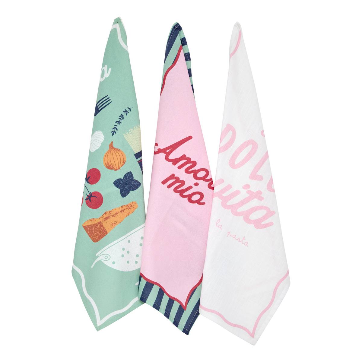 Set of 3 tea towels "Della pasta" Multicolor, 180 g/m&sup2;, 70x45 cm