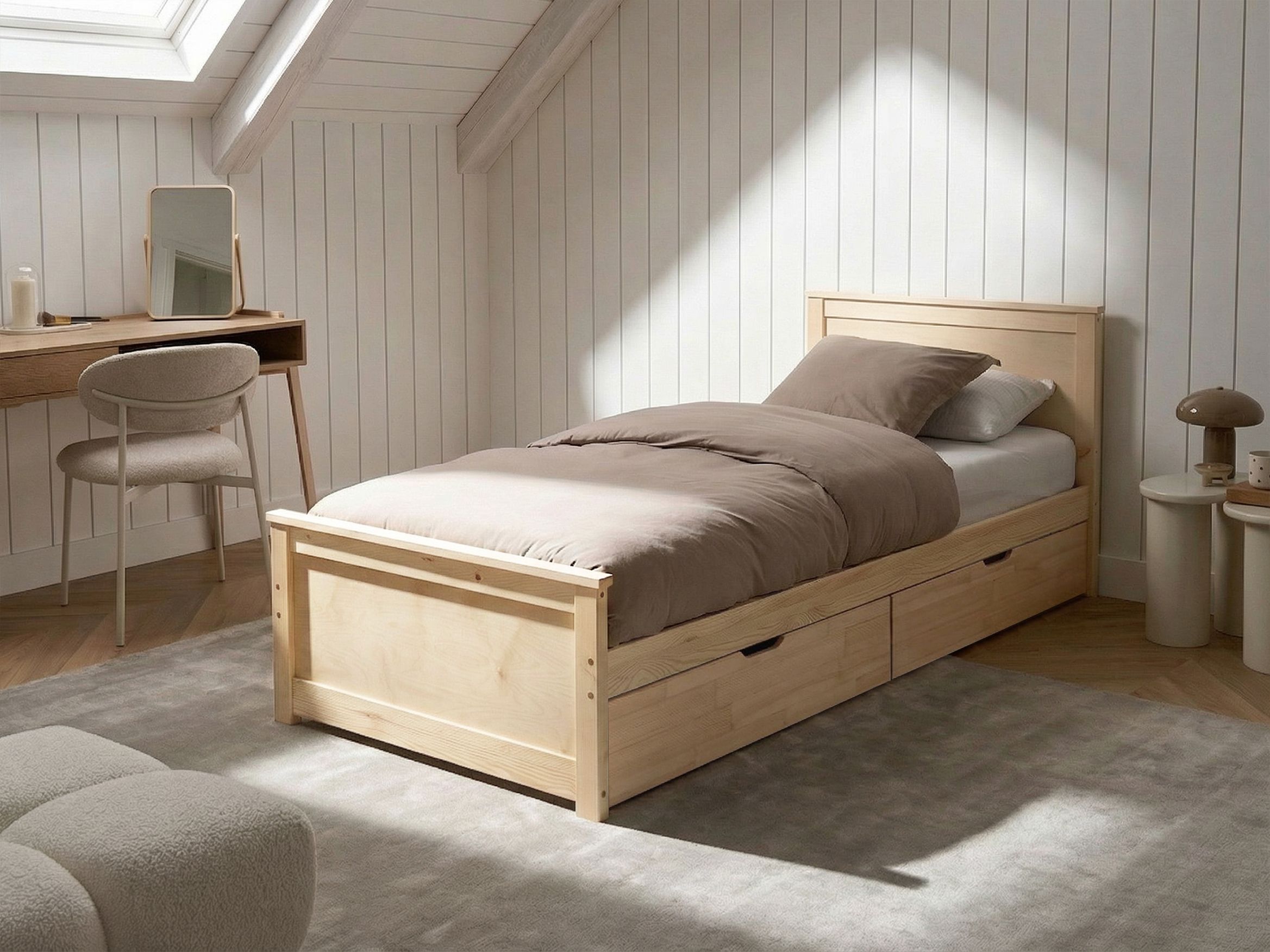 Bed with 2 Drawers Pine Wood DAUPHIN 90 x 200 cm (EU Single) Light Brown