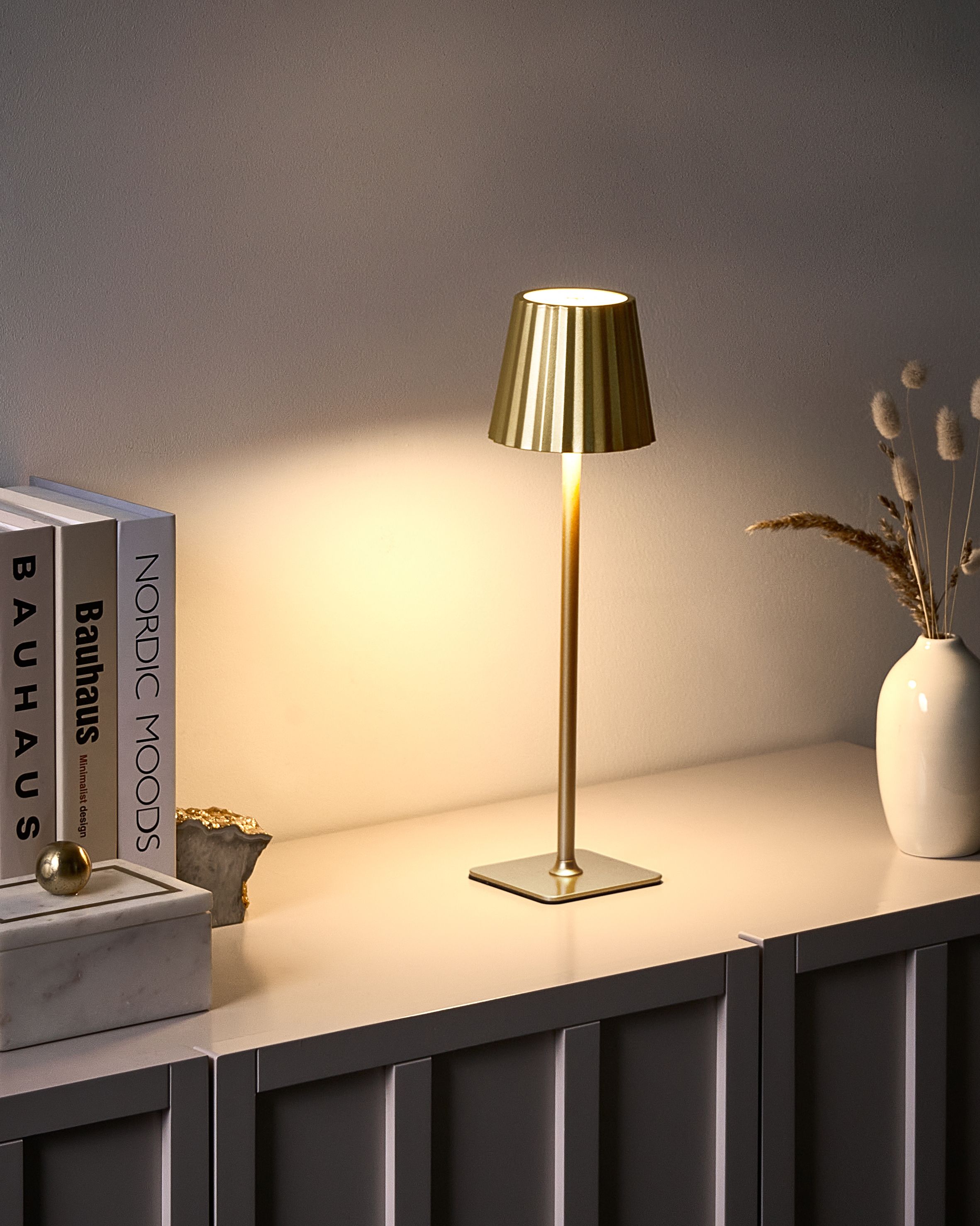 Wireless LED Table Lamp ABARO with Dimmer Metal Gold