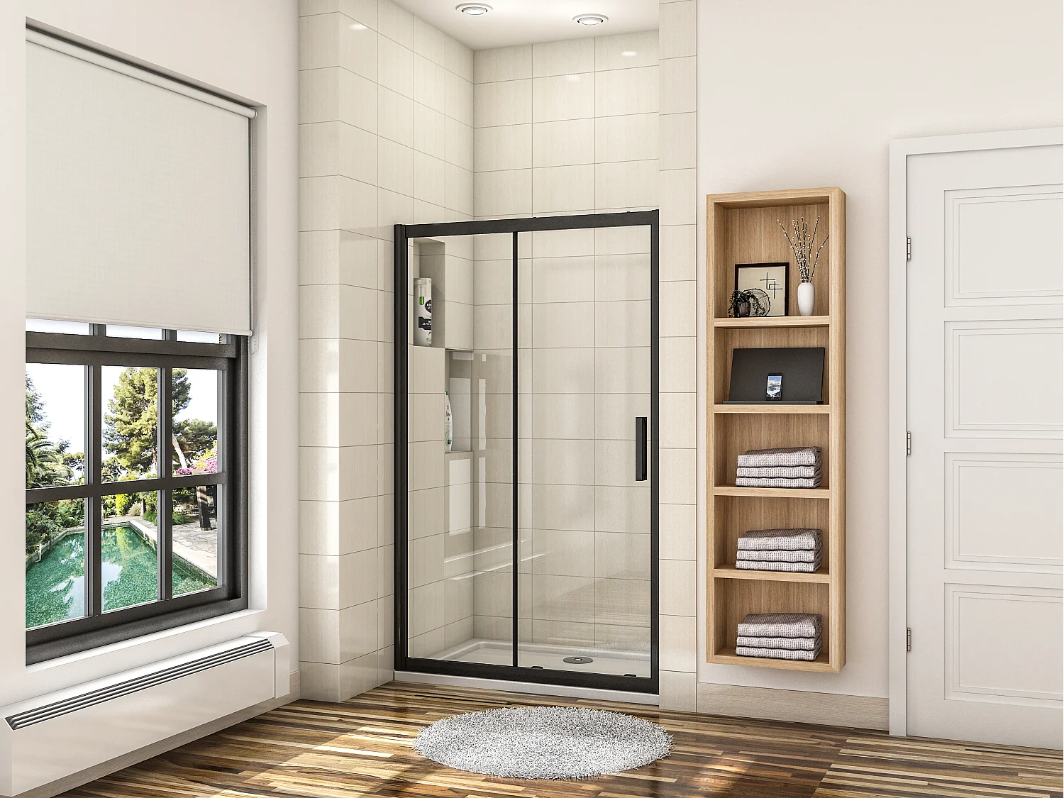 Porte de douche noir mat coulissante 110x195cm – Verre 8mm sécuritaire anti-calcaire avec amortisseur