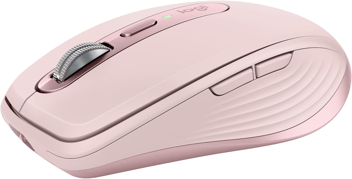 Logitech MX Anywhere 3S Compact Wireless Mouse, Fast Scrolling, 8K DPI Any-Surface Tracking, Quiet Clicks, Programmable Buttons, USB C, Bluetooth, Windows PC, Linux, Chrome, Mac - Rose