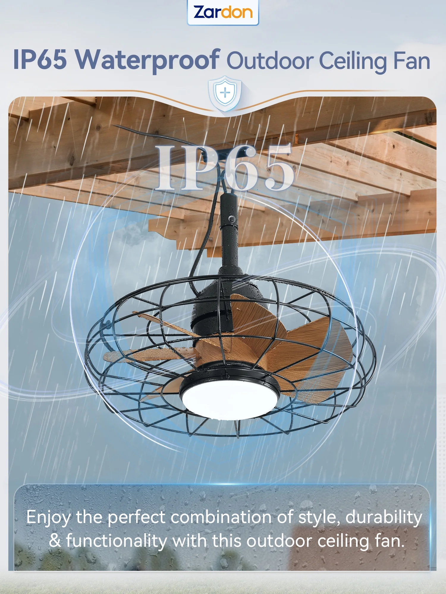 Zardon 20" Outdoor Ceiling Fan with Light and Remote, 7 Blades Caged Waterproof Gazebo Fan for Patio, Porch, Pergola Canopy, App Control - Image 37