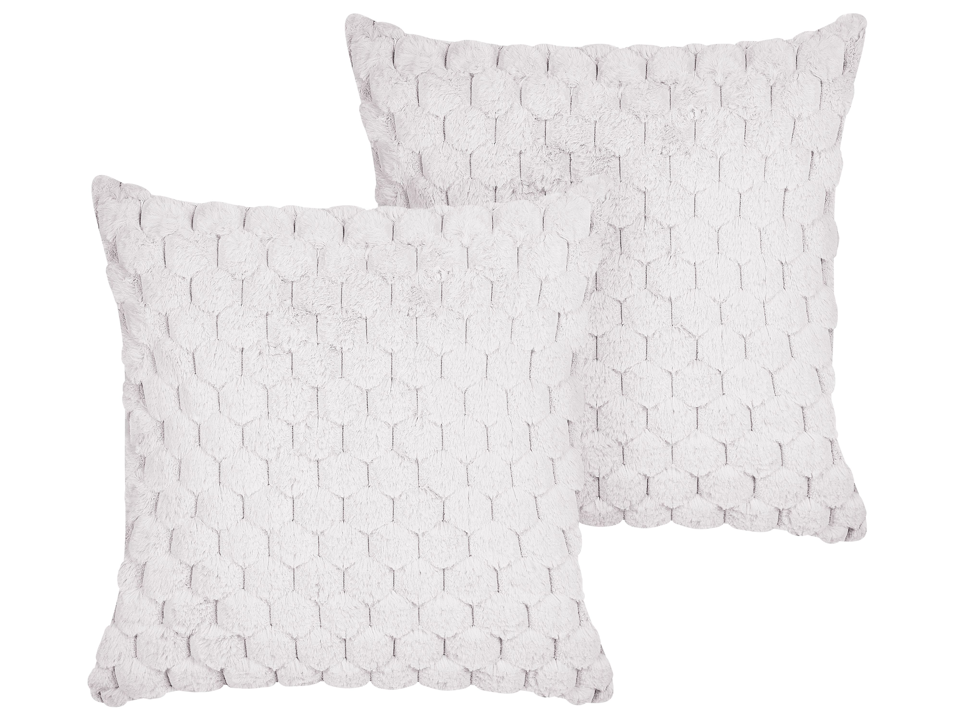 Set of 2 Decorative Cushions PURSLANE Faux Fur 43 x 43 cm White Geometric Pattern