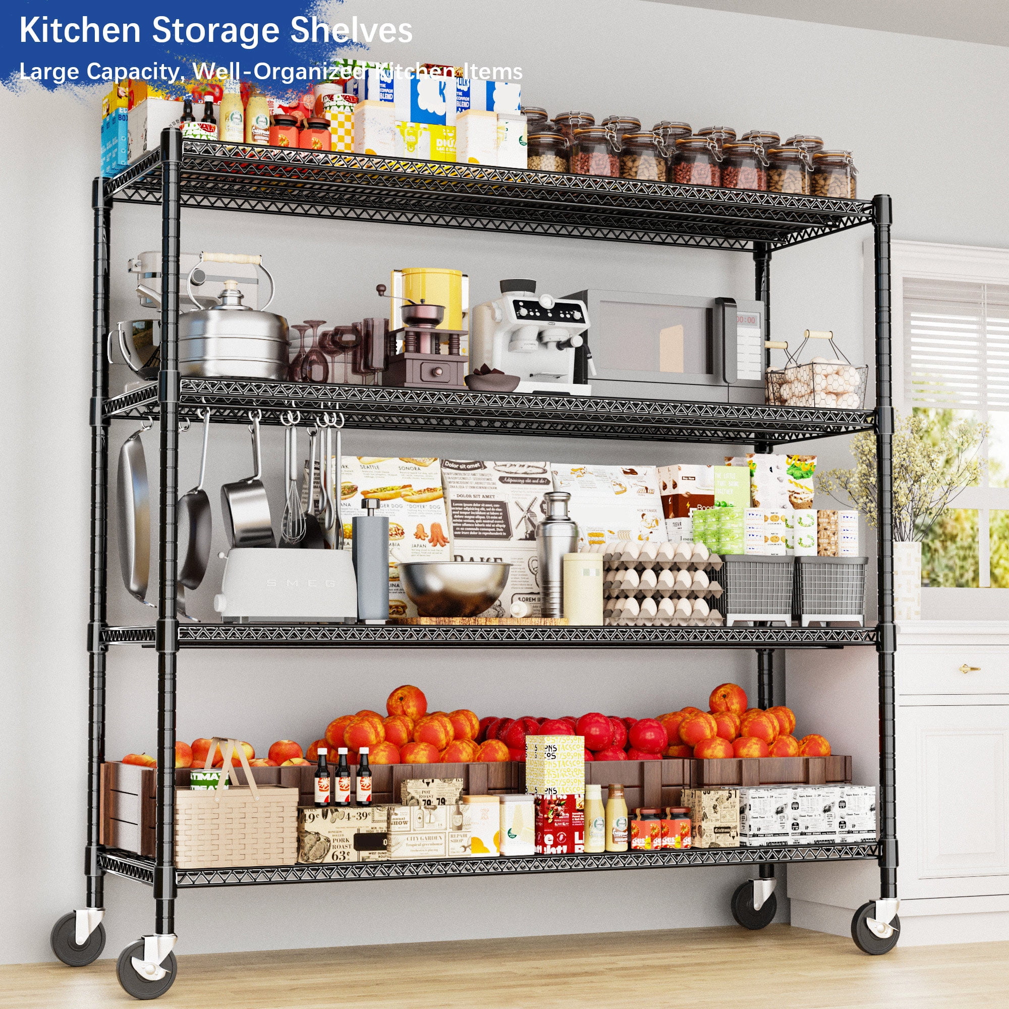 4-Wire Shelf Adjustable Heavy Duty Storage Shelves,Metal Organizer Wire Rack for Laundry Bathroom Kitchen Pantry Closet Garage Shelving(Black,24