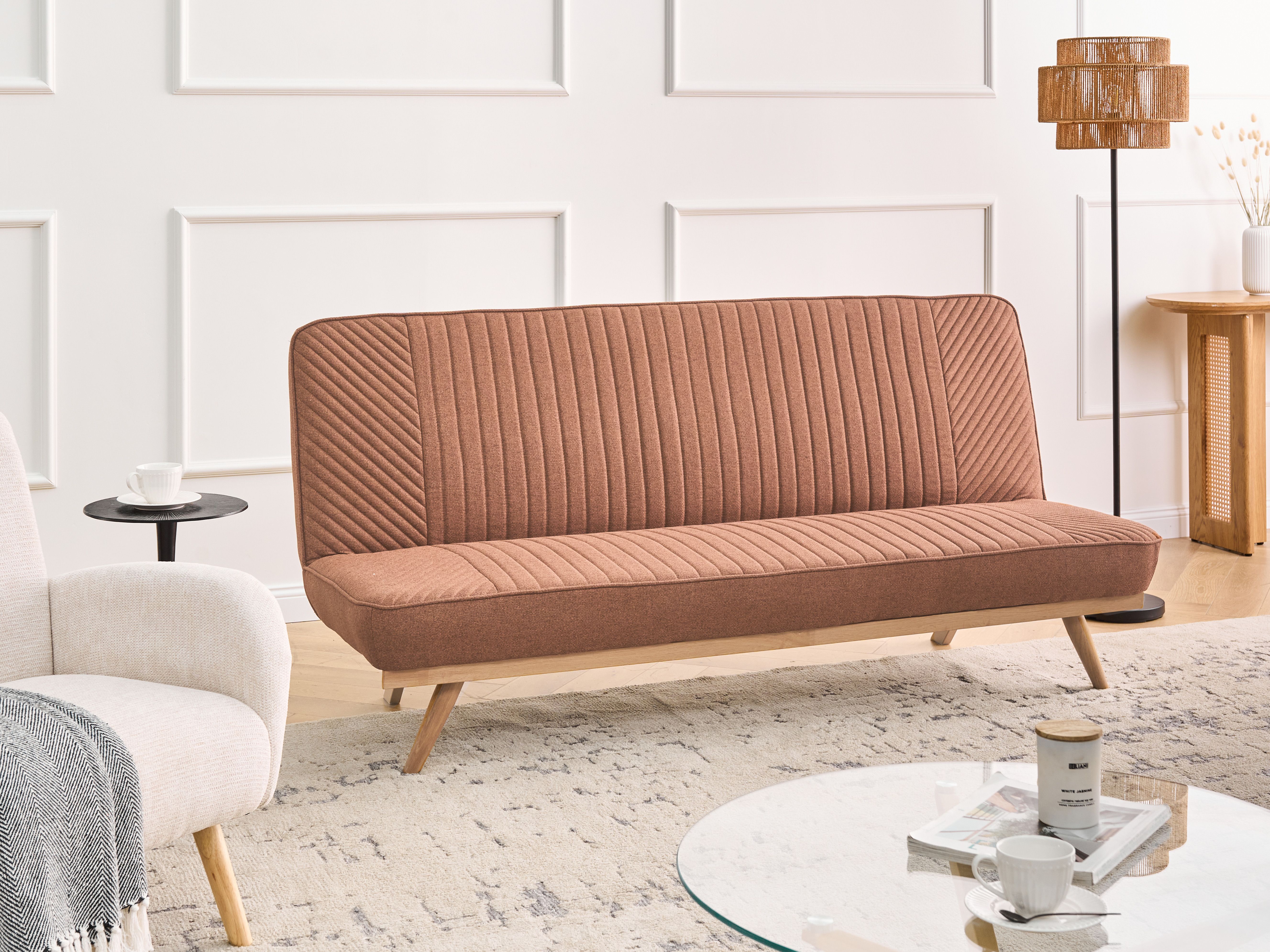 Sofa Bed 2 Seater KALFAFEL Fabric Golden Brown
