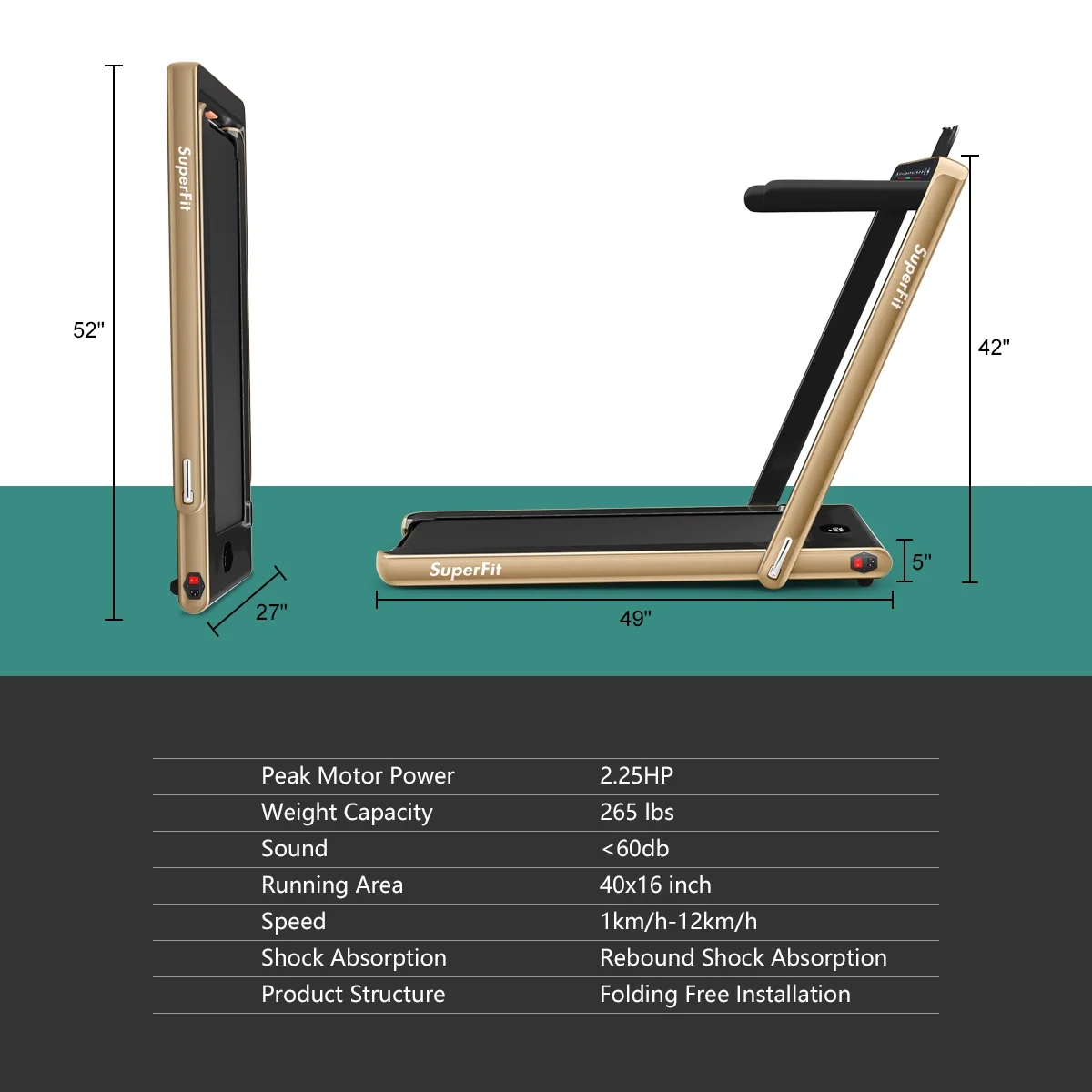 Gymax 2 in 1 Folding Treadmill 2.25HP Running Machine w/ Dual Display APP Control Black - Image 57
