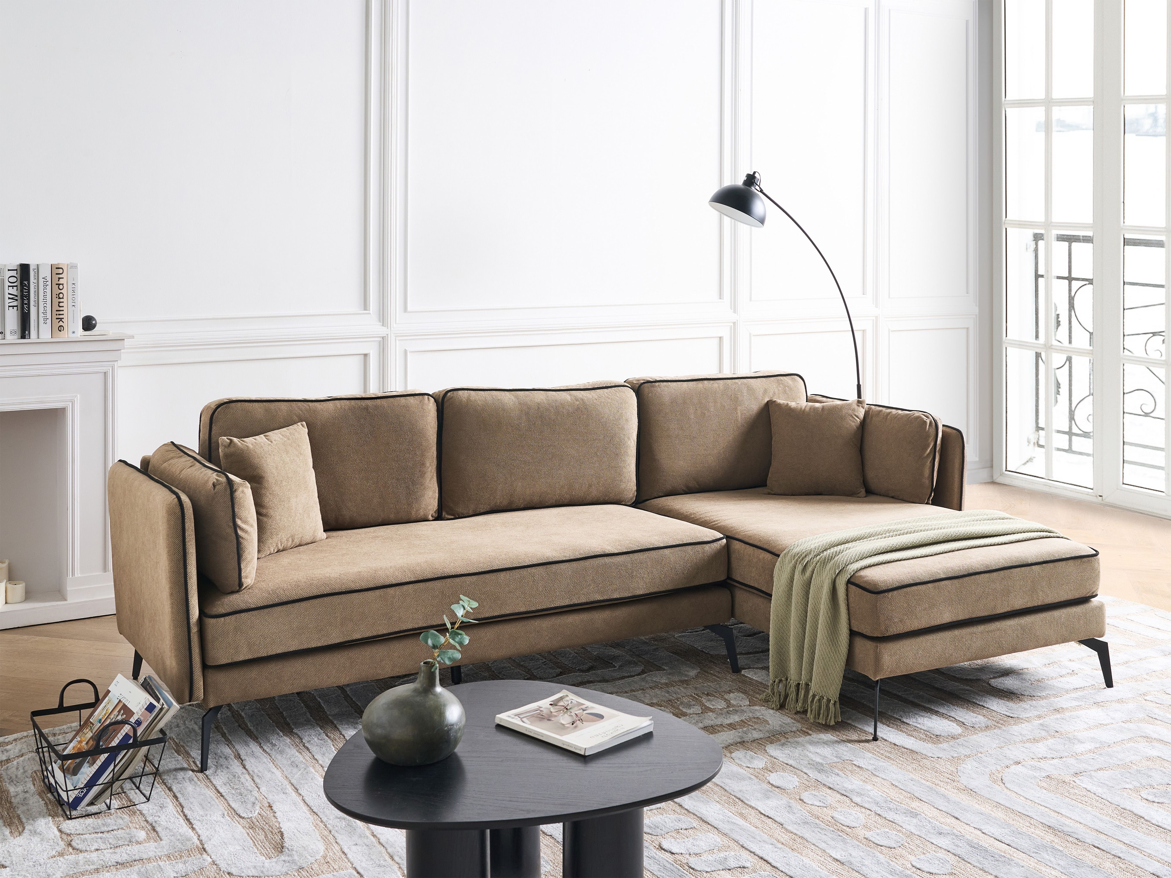 Corner Sofa 3 Seater ALTAN Fabric Light Brown Left Hand