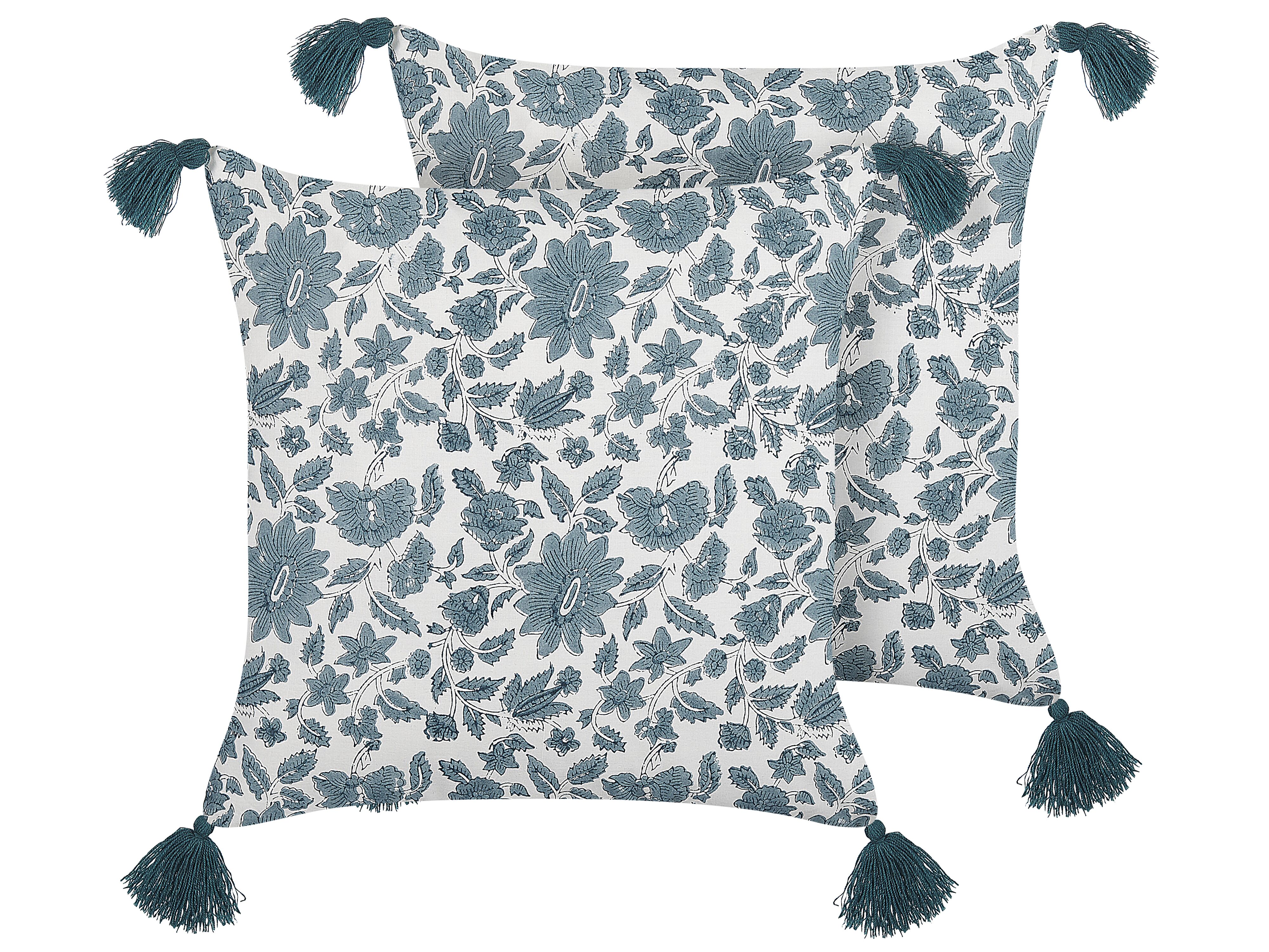 Set of 2 Decorative Cushions RUMEX Cotton 45 x 45 cm Blue Floral Pattern