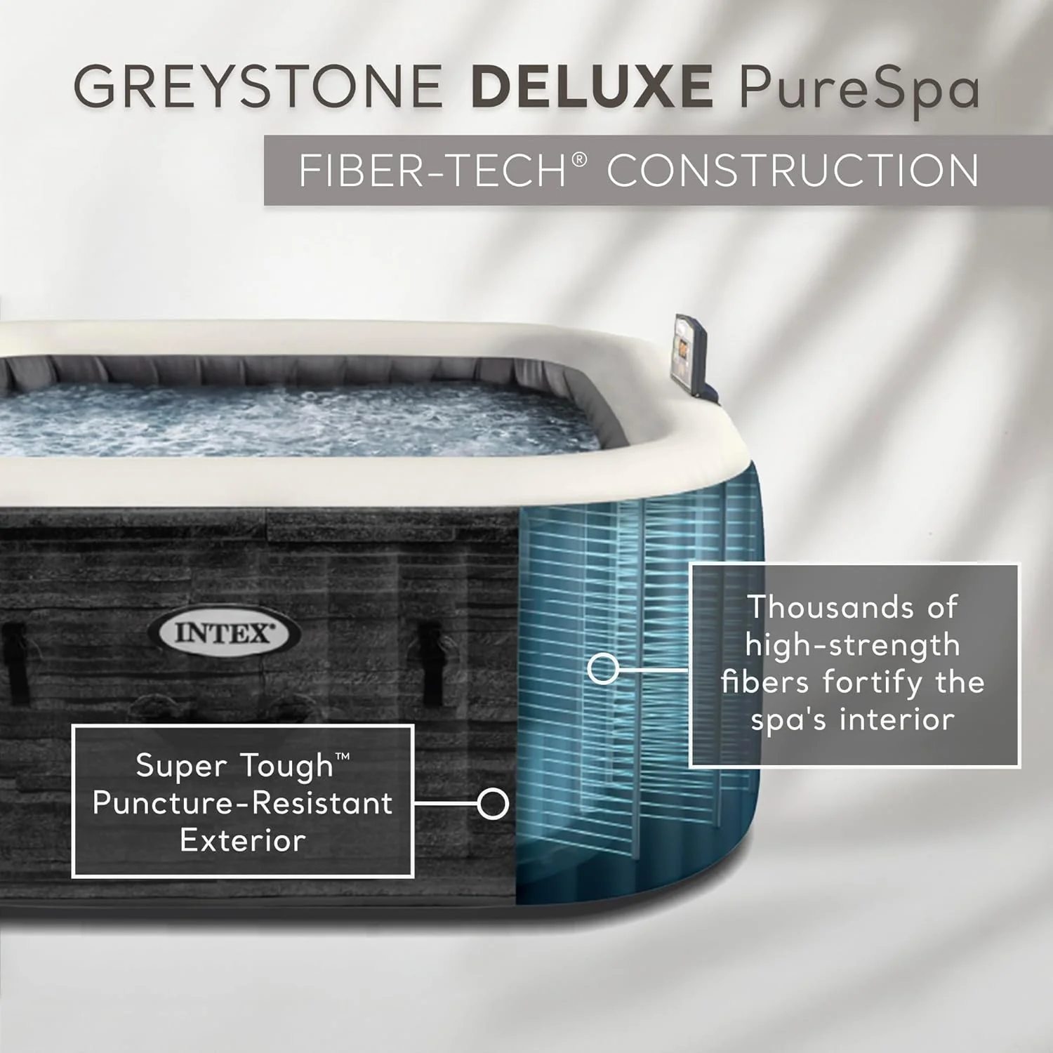 INTEX PureSpa Greystone Deluxe Spa Set, 6 Person, 77 x 77 x 28 in - 28451EP - Image 6 INTEX PureSpa Greystone Deluxe Spa Set, 6 Person, 77 x 77 x 28 in - 28451EP - Image 6