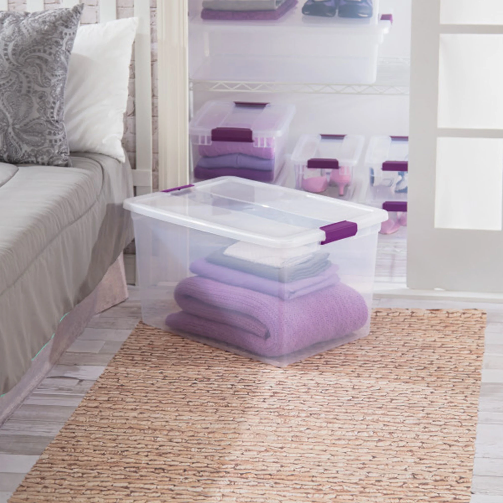 Sterilite 66 Quart Clear Plastic Latching Storage Container Tote, 6 Pack - Image 4