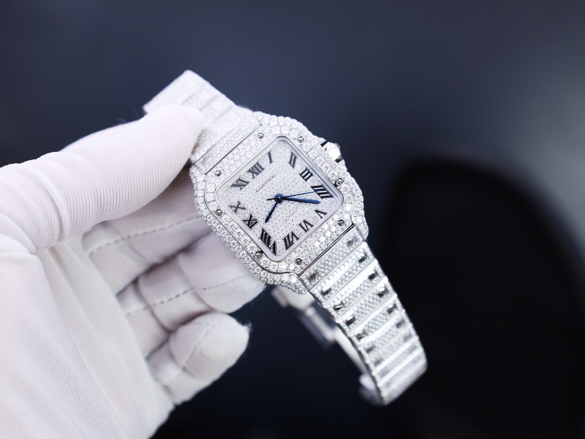 Cartier Santos Custom With Full Diamond Moissanite Hong Kong 35mm - Top club