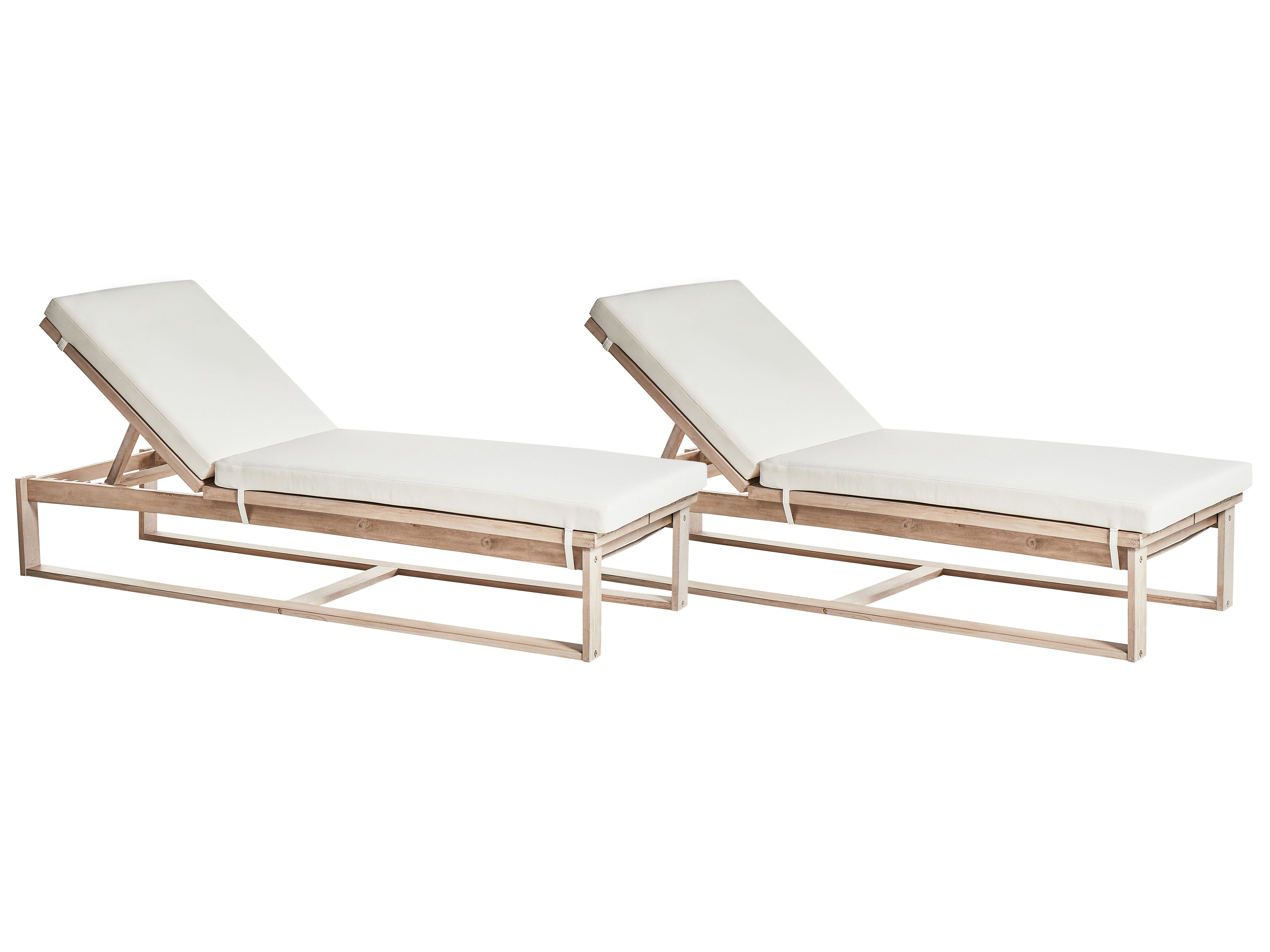 Set of 2 Sun Loungers with Cushions AZZANELLO Acacia Wood Off-White