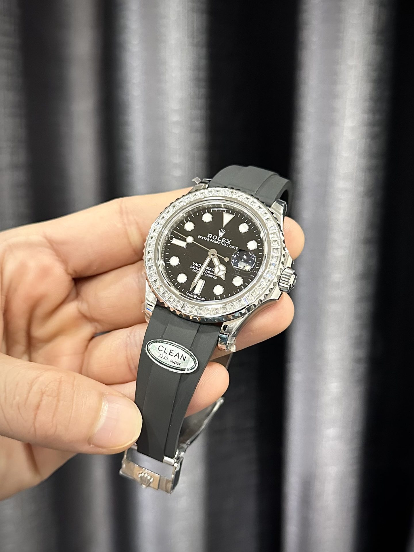 Rolex Replica Watch Yacht-Master Custom Moissanite Diamonds Clean Factory 40mm - Elite Watch Atelier