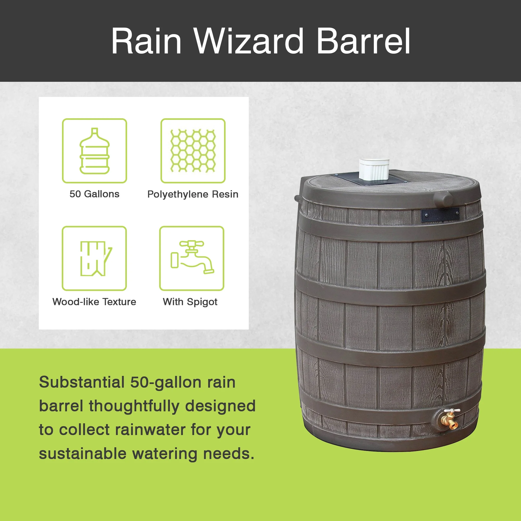 Good Ideas Rain Wizard Rain Storage Collection Rain Barrel 50-Gallon - Image 33