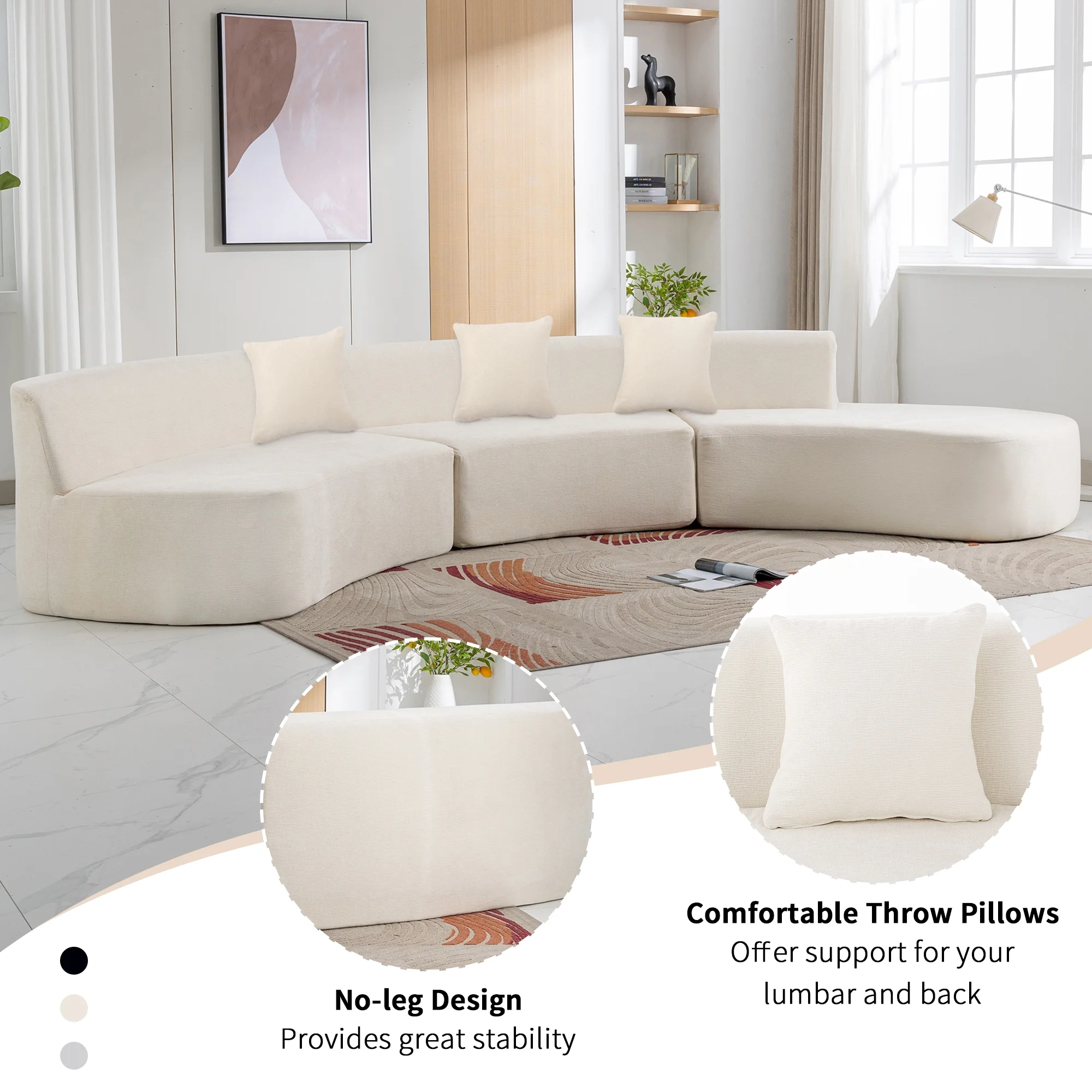 Harper & Bright Designs Modern Curved Floor Sofa Set, Modular Sectional Sponge Couch for Living Room, 2 PC Free Combination No Assembly Foam-Filled Sofa, Beige - Image 27