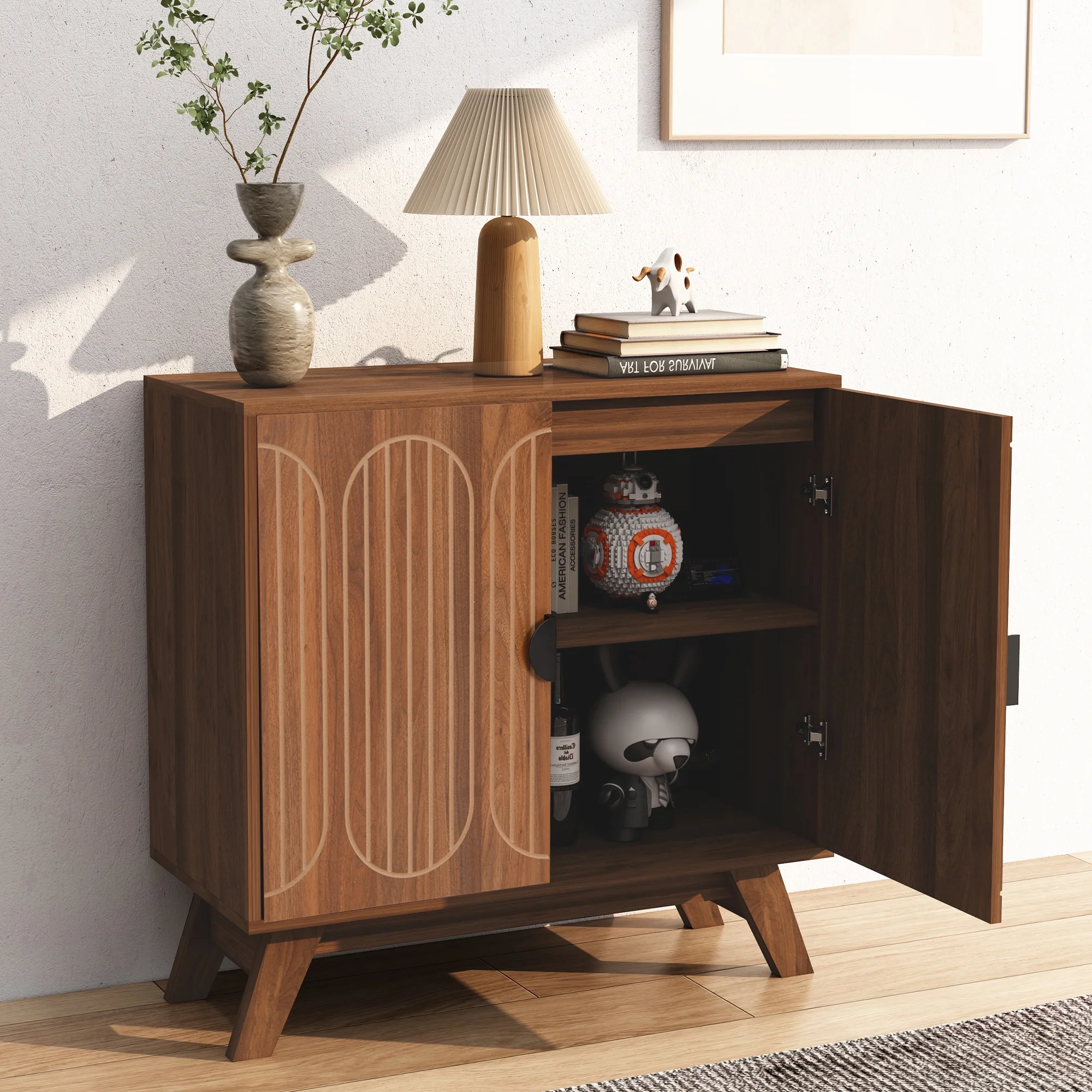 LEFHDA 2PCS Buffet Cabinet, Sideboard Cabinet with Storage, Accent Storage Cabinet with Carved Arc Door Design for Kitchen Dining Room, 2 Doors Buffet Cabinet with Adjustable Shelves - Image 51