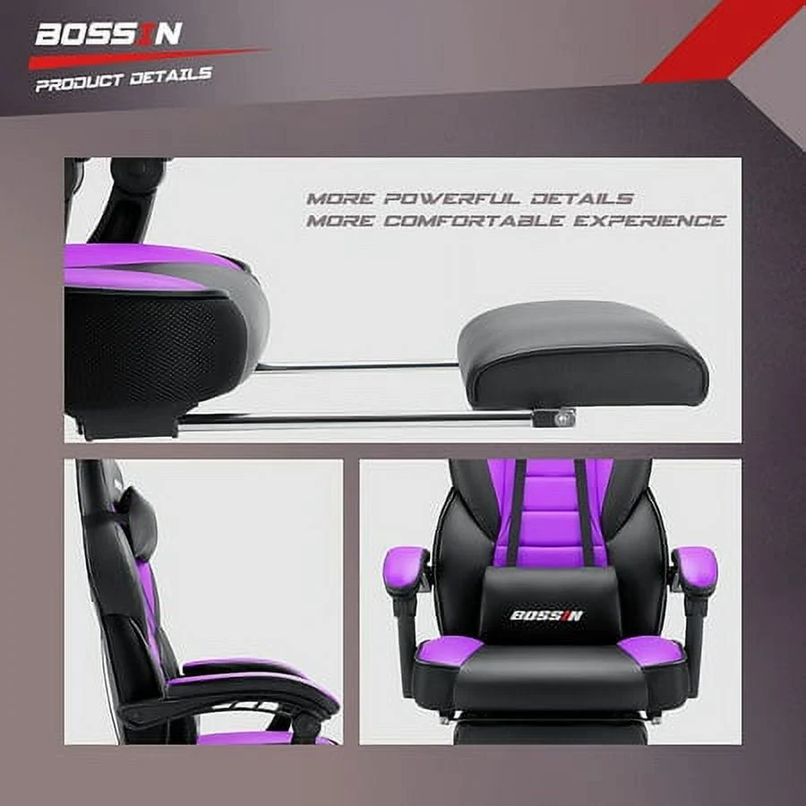 Bossin Gaming Chairs with Footrest,2022 Leather Game Chair for Adults,Big and Tall Gamer Chair with Headrest and Lumbar Support - Image 5