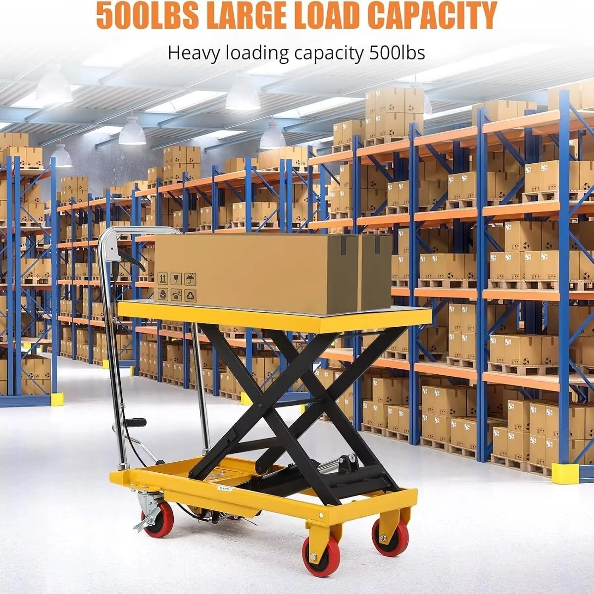 Hydraulic Lift Table Cart, 500lbs Capacity 59" Lifting Height, Single Scissor Lift Table Cart with 4 Wheels and Non-Slip Pad, Manual Elevating Cart for Material Handling Transportation - Image 4