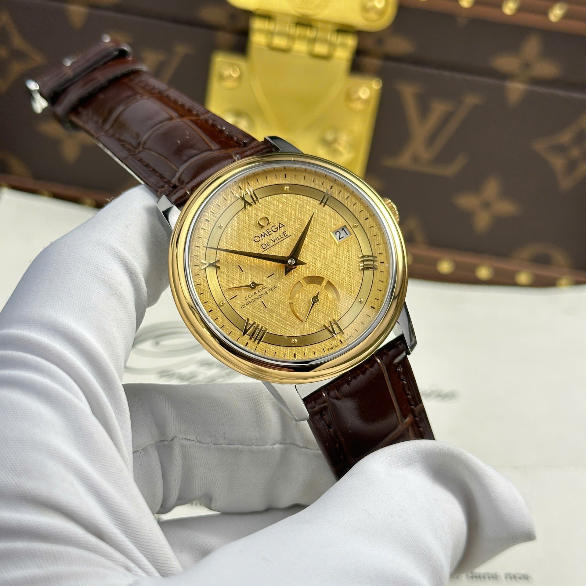Omega De Ville Prestige Power Reserve Replica 11 Watch Yellow Dial Leather Strap 39.5mm - Top club