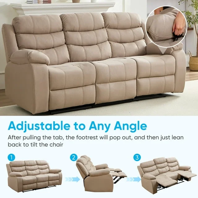 MUZZ Modern Reclining Sofa ,3-Seater Recliner Sofa with Cup Holders, Flip-Up Storage, Reversible Backrest and Footrest, Gray - Image 11
