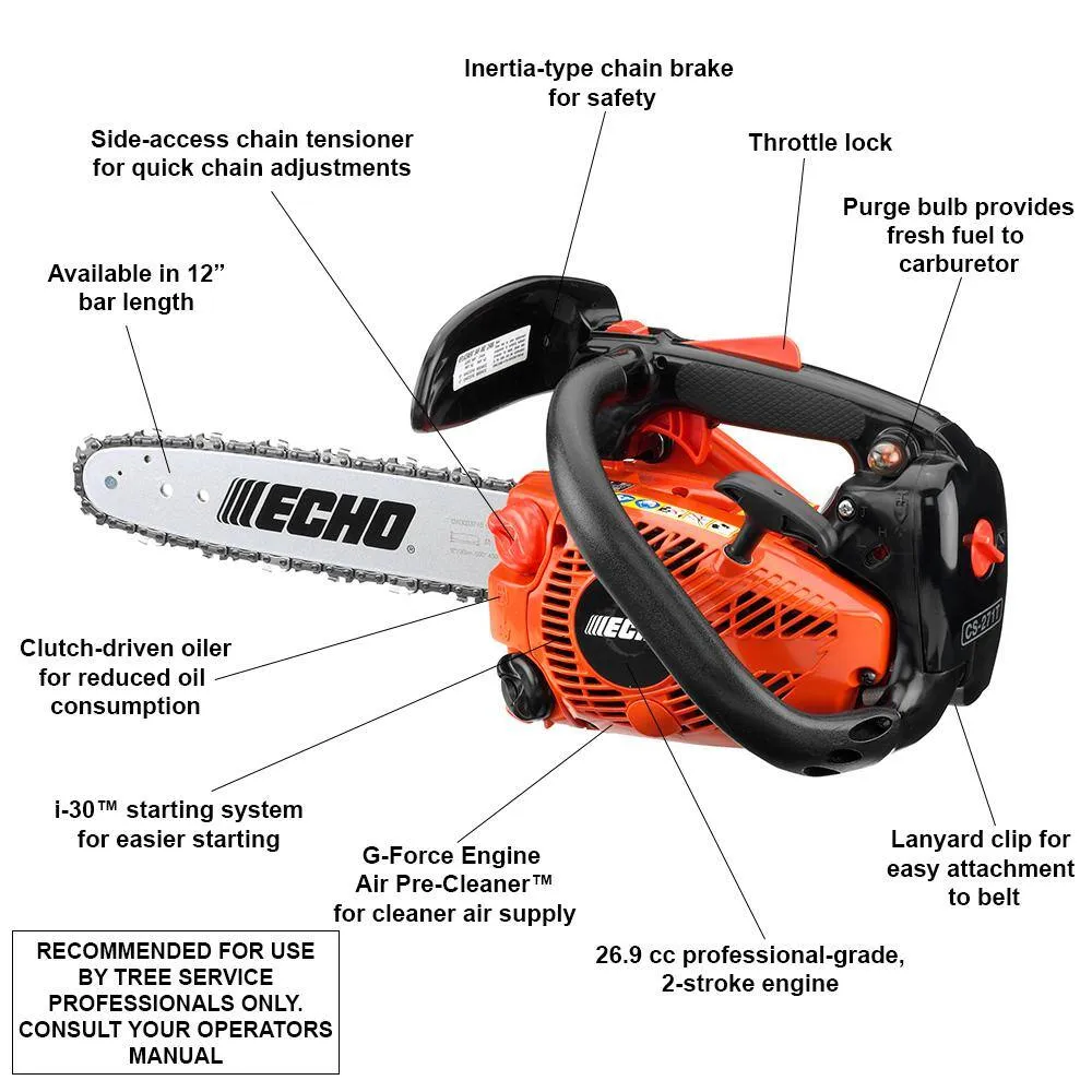 12 in 26.9 cc Gas 2-Stroke Chainsaw with Top Handle - CS-271T - Image 2 12 in 26.9 cc Gas 2-Stroke Chainsaw with Top Handle - CS-271T - Image 2