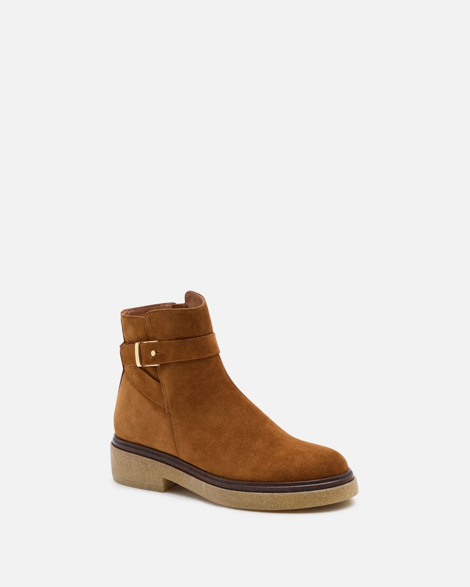BOTTINES EVEN/VEL - En cuir velours à bride cognac