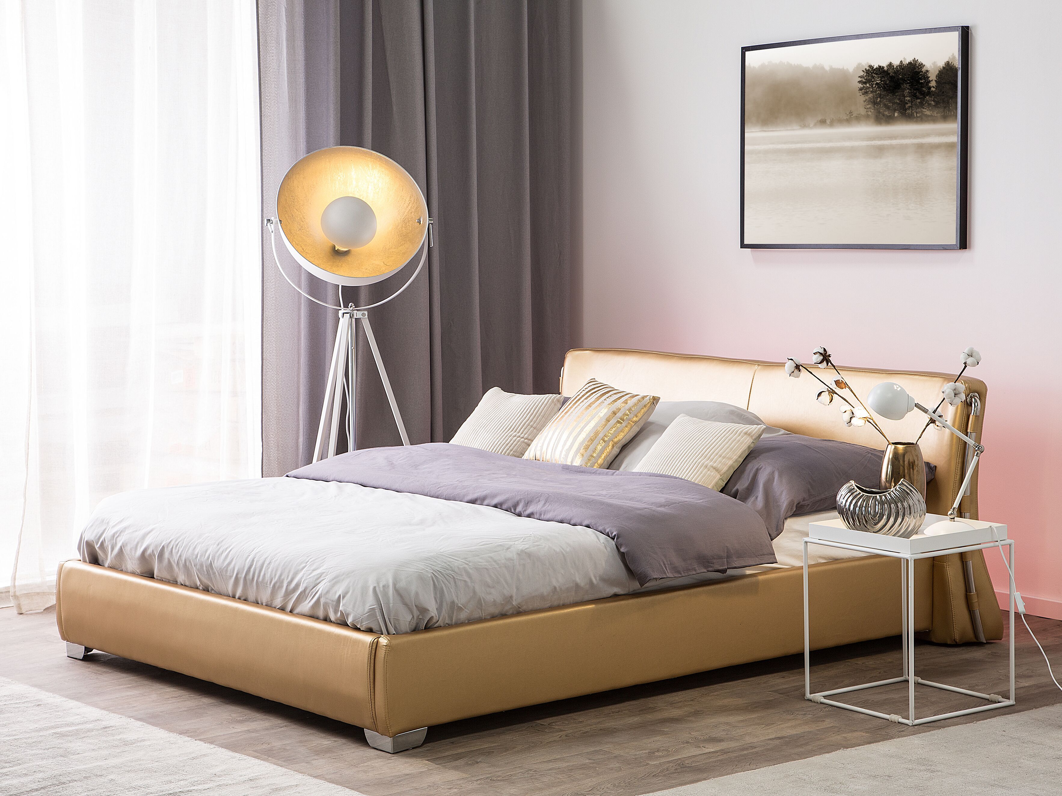 Waterbed with LED Leather PARIS 140 x 200 cm (EU Double) Gold