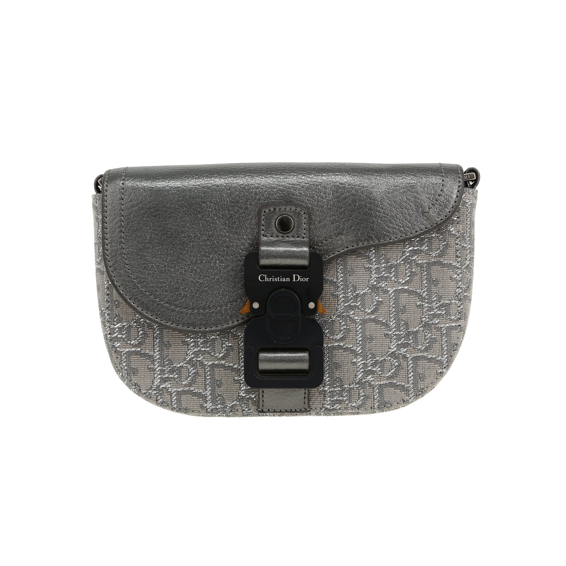 Dior Saddle Messenger mini shoulder bag in grey logo canvas and silver leather1:1High-quality replica