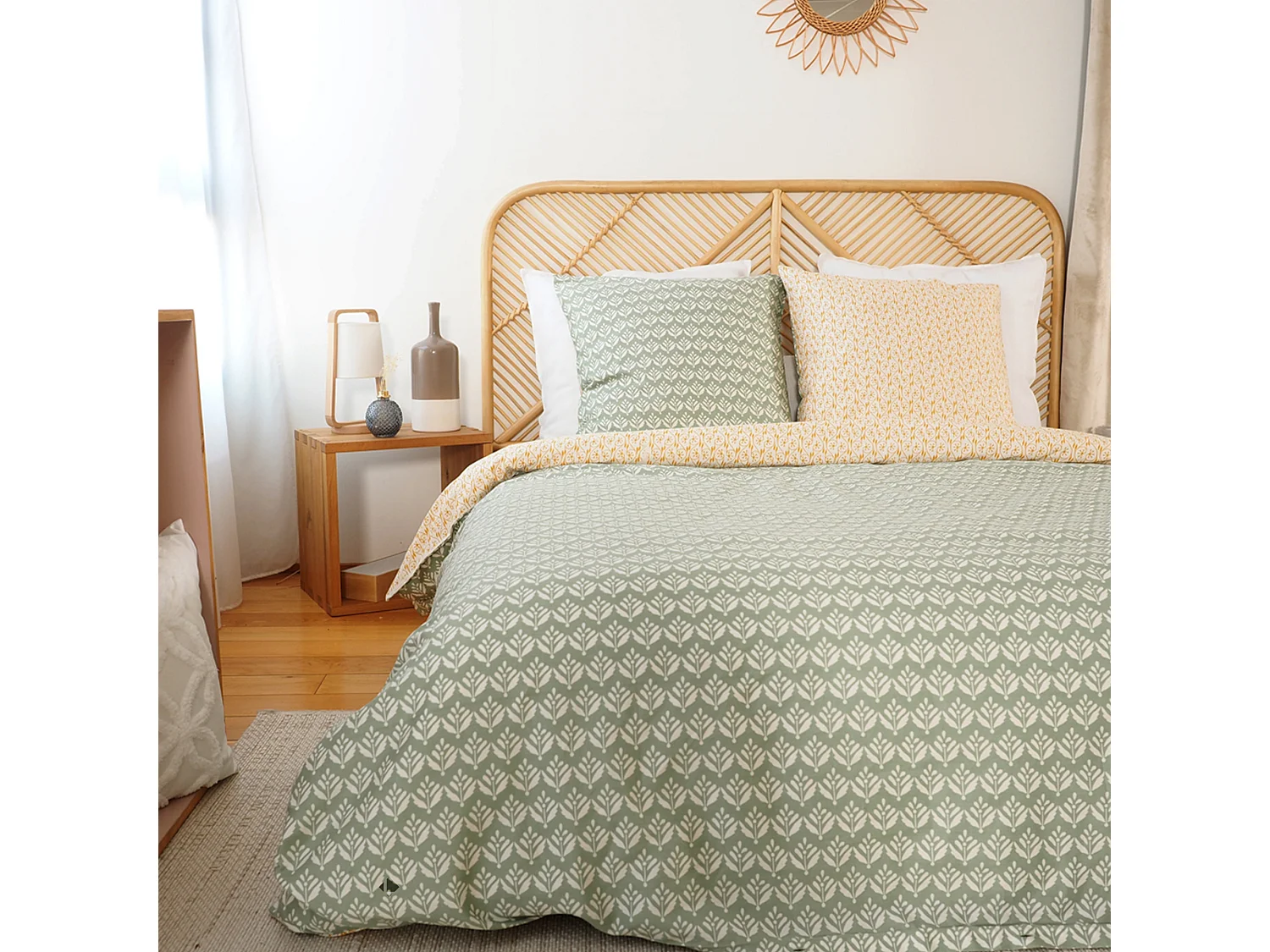 Parure de lit 260x240 cm Satin de coton ORIENT Vert 3 pièces