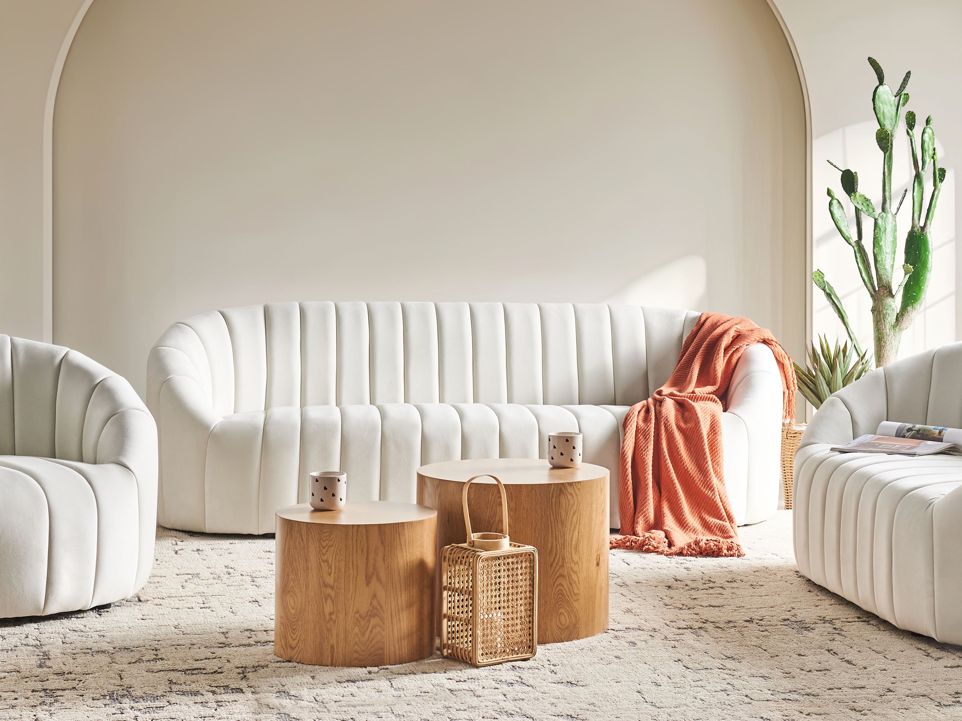 Sofa 3 Seater MALUNG Velvet Off-White