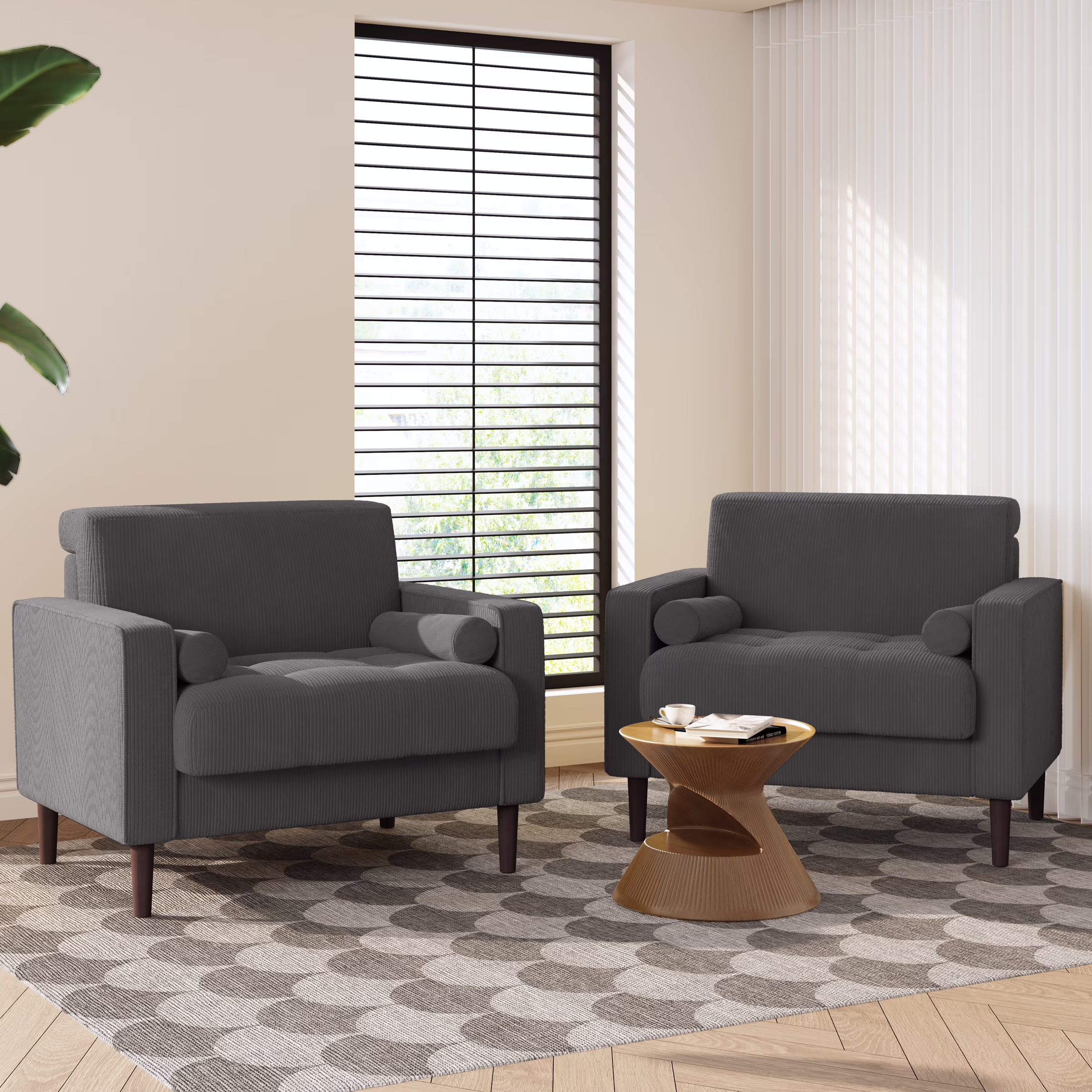UIXE Corduroy Accent Chair Modern Upholstered Arm Chairs Comfy Reading Armchair with Pillow Armrest Tufted Living Room Single Sofa Lounge Seat, Yellow - Image 3