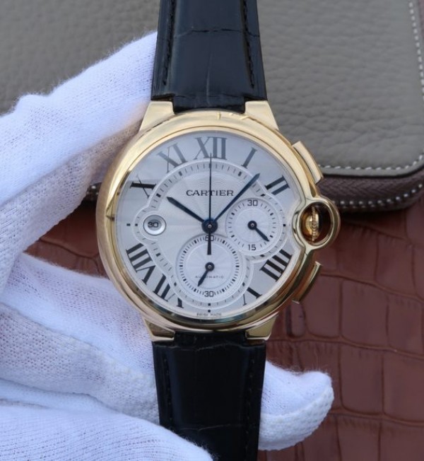 Replica Cartier Ballon Bleu De Cartier Chrono 47mm YG White Dial Leather Strap A8101 - Top club