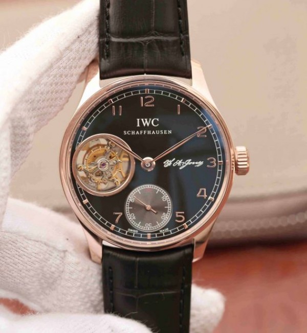 Replica IWC AZ Portuguese Flying Tourbillon SS Black Dial Leather Strap - Top club