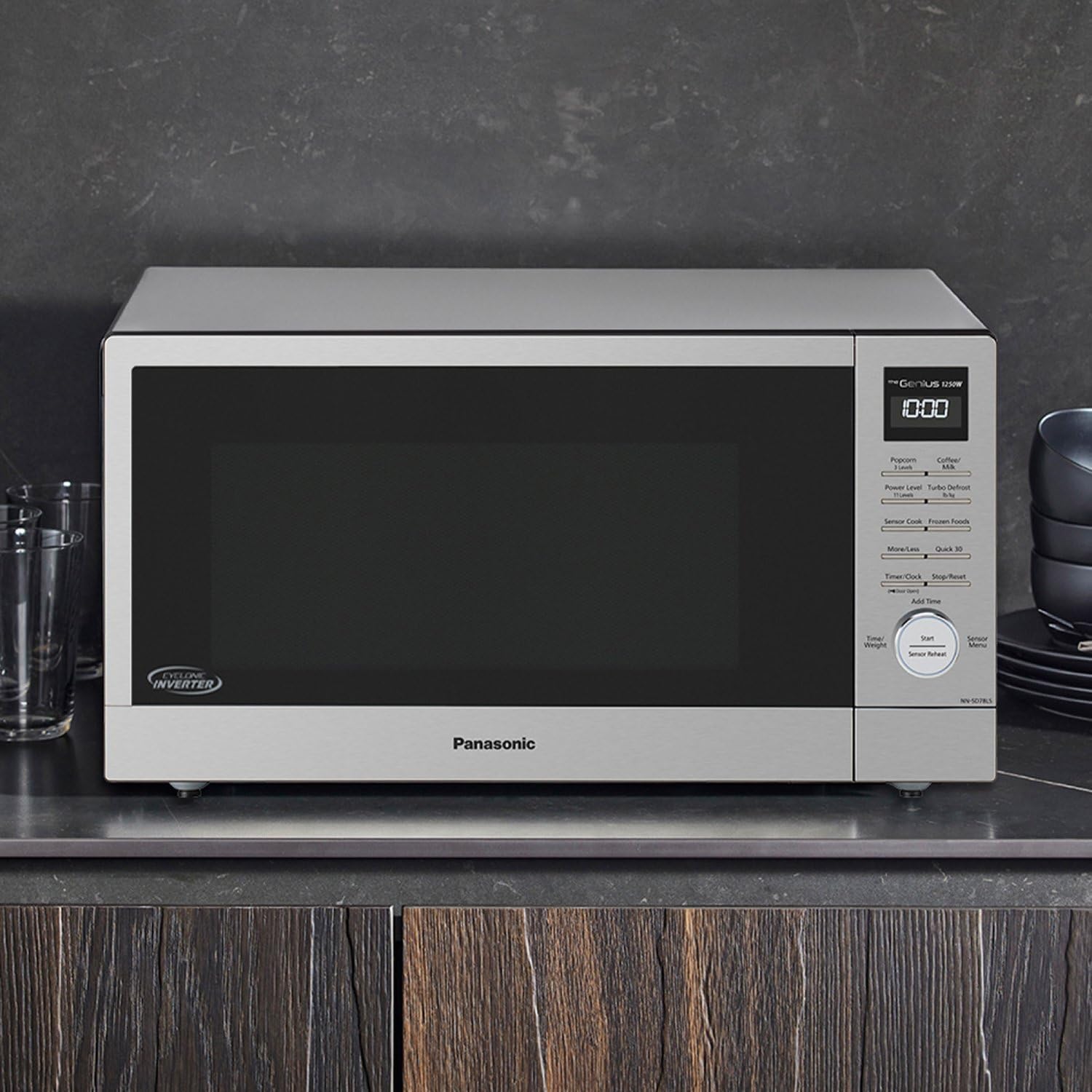 Panasonic NN-SD78LS 1.6 cu.ft Cyclonic Inverter Countertop Microwave Oven 1250Watt Power with Genius Sensor Cooking, cft, 19.44
