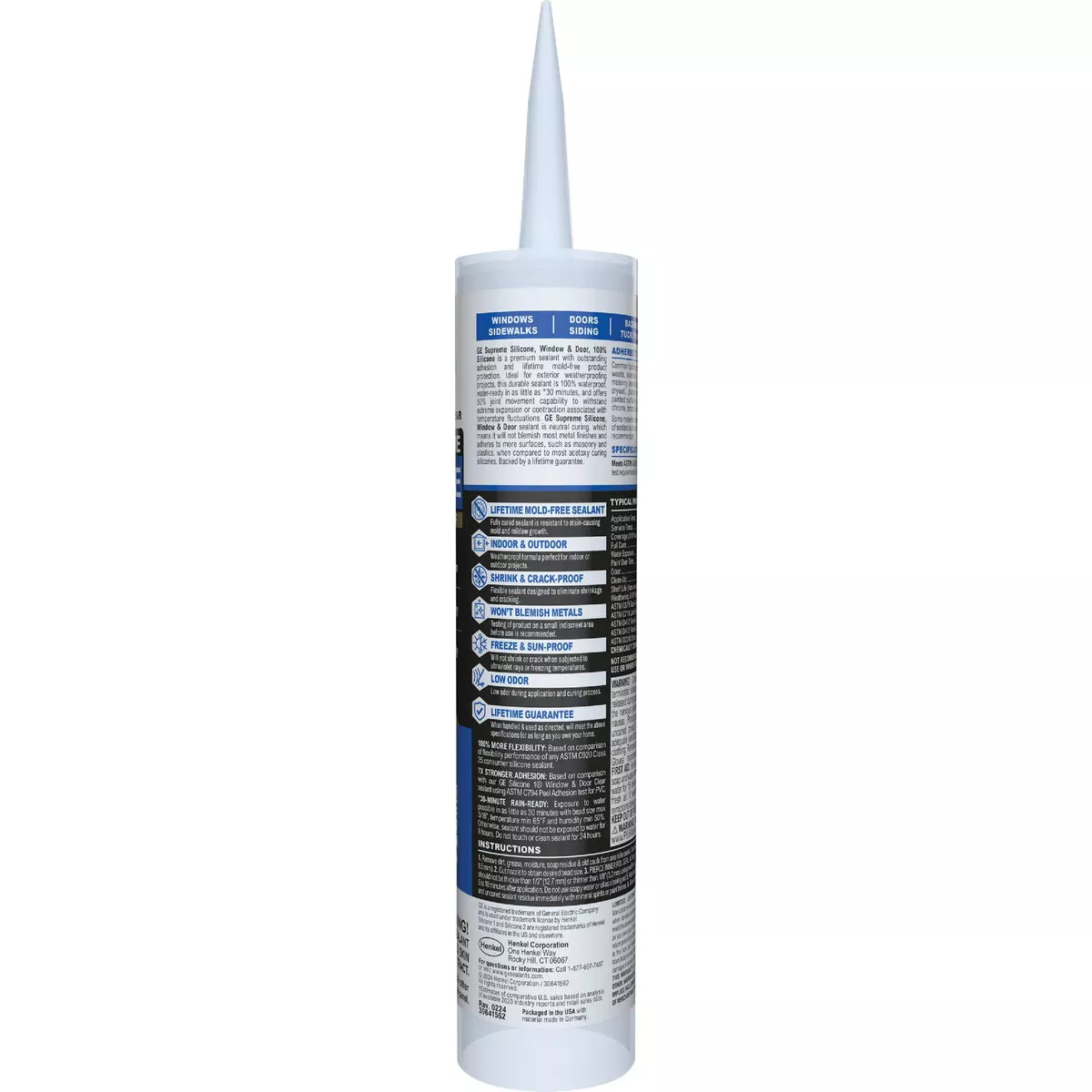 GE Supreme Silicone Window & Door Sealant, Clear, 10.1 Oz. Cartridge