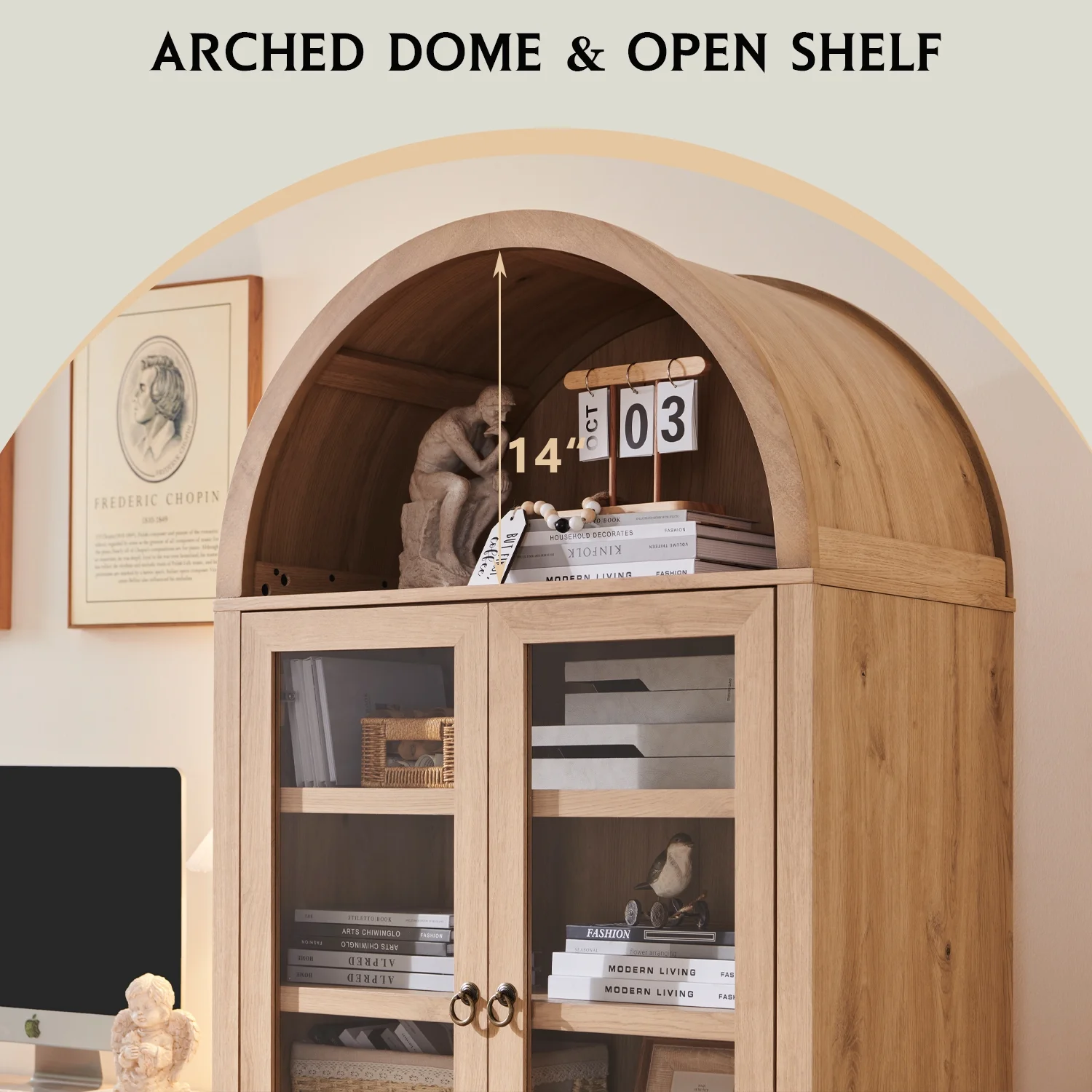 IFGET 71-Inch Arched 4-Tier Bookcase with Glass Doors and Drawers - Image 24