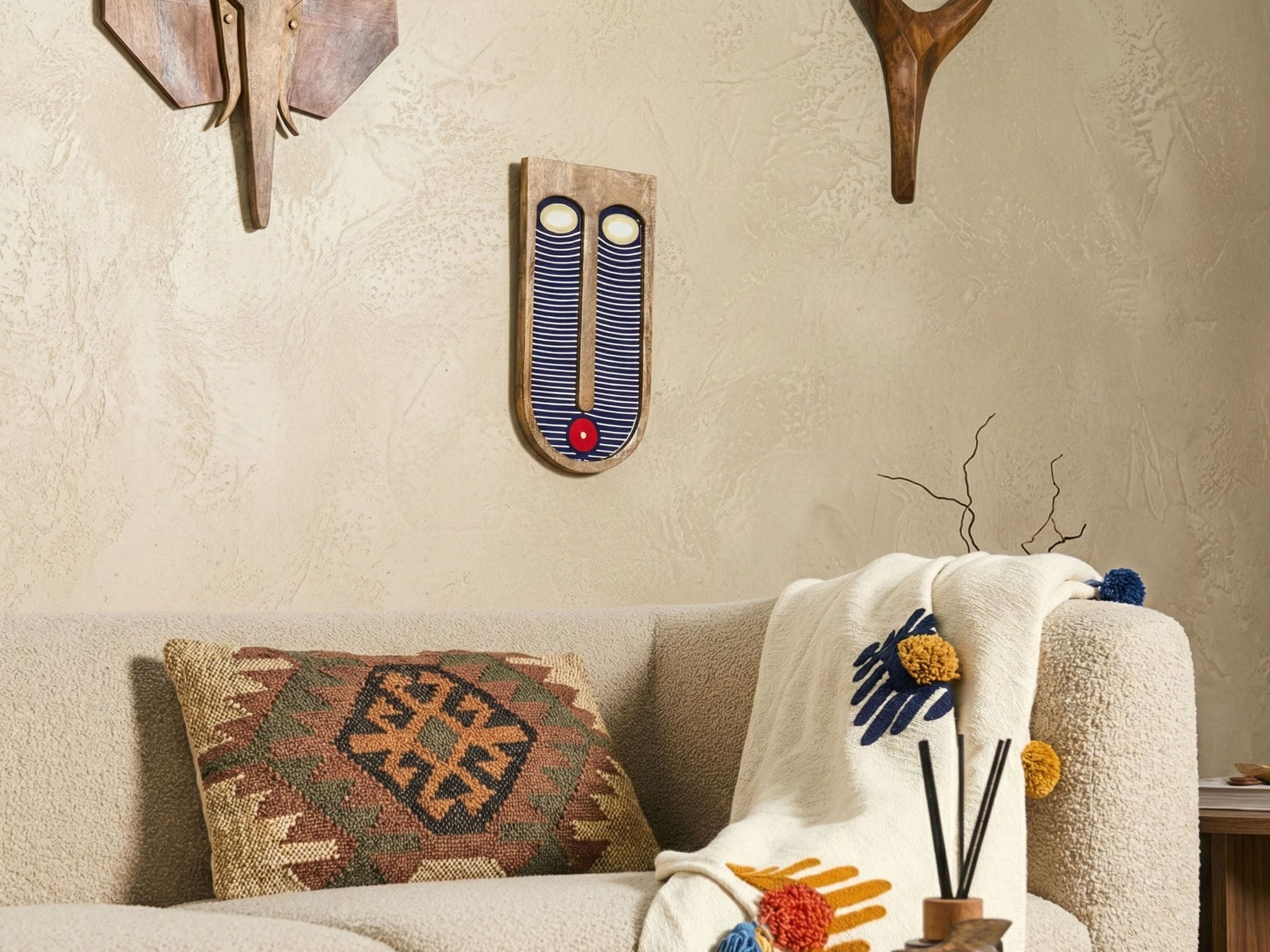Wall Decor Face JIMETA Mango Wood 40 cm Blue