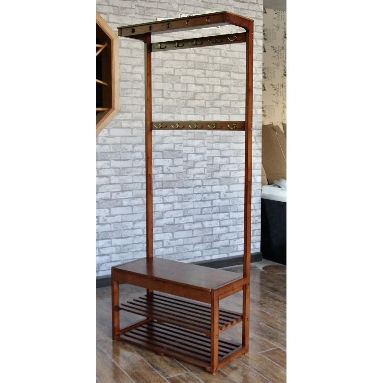 Bamboo Entryway Hall Tree with Storage Area Black