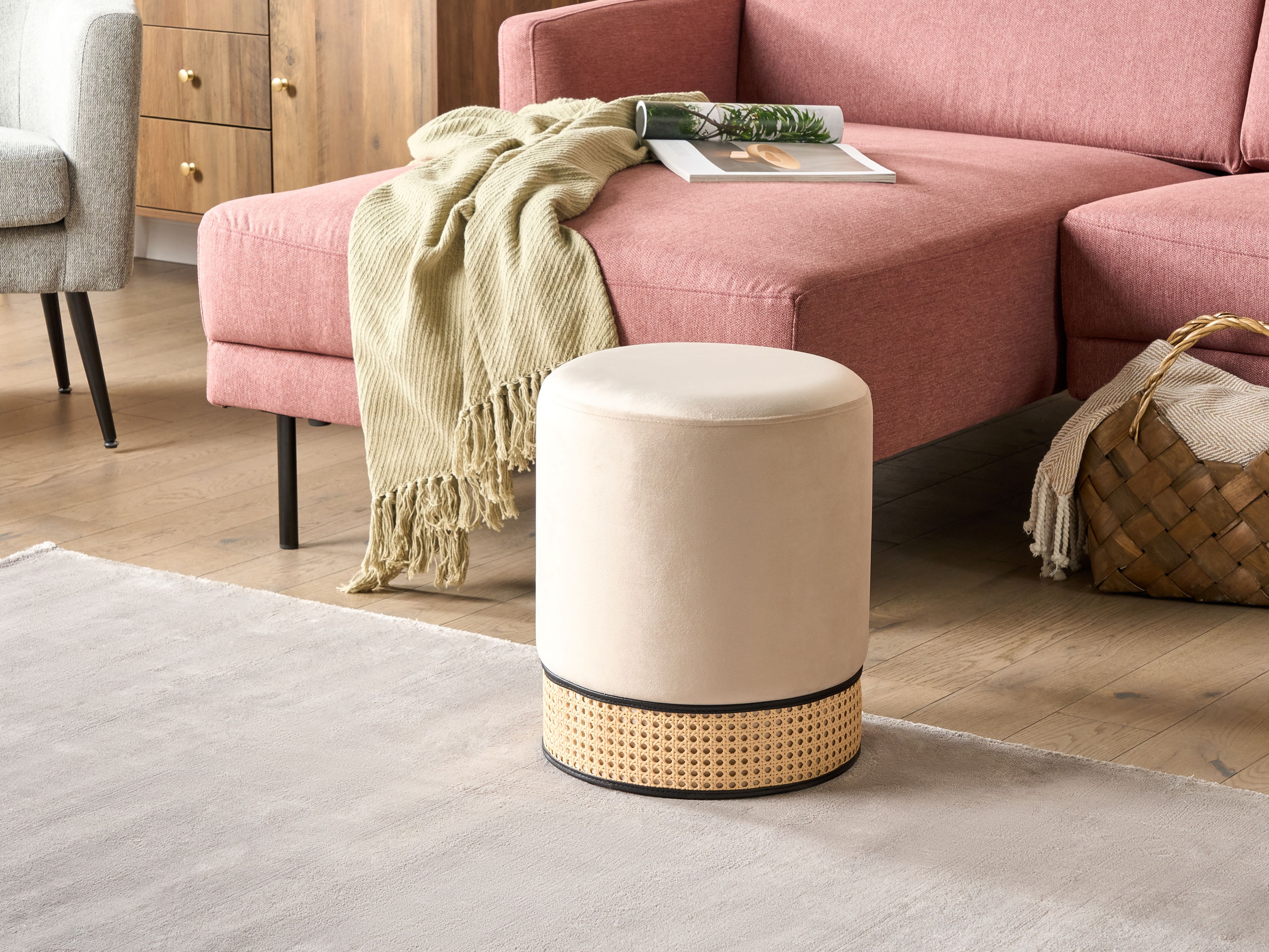 Pouffe YANKTON Velvet Light Beige