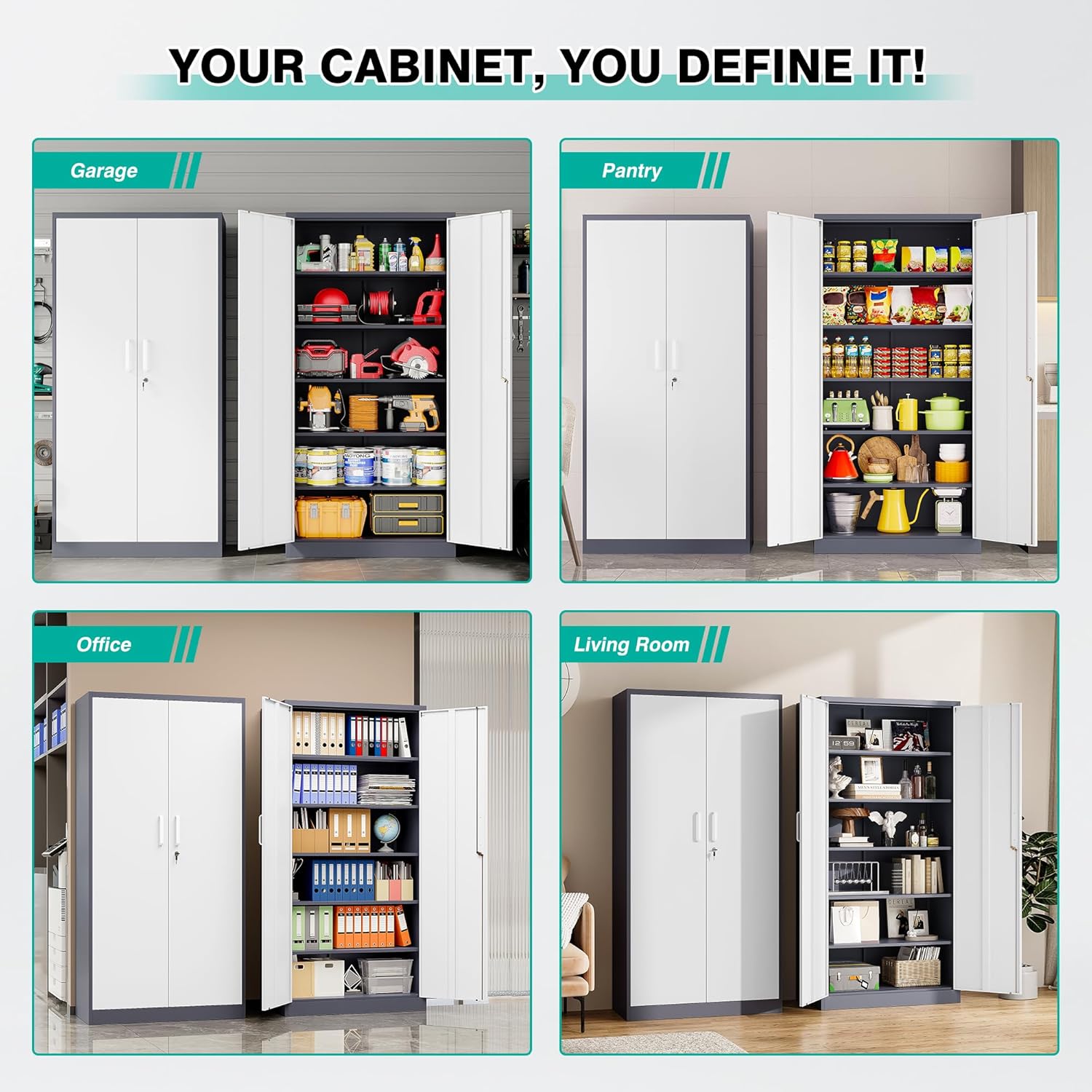 SISESOL 6 Tier Storage Cabinet with Doors and Shelves,71