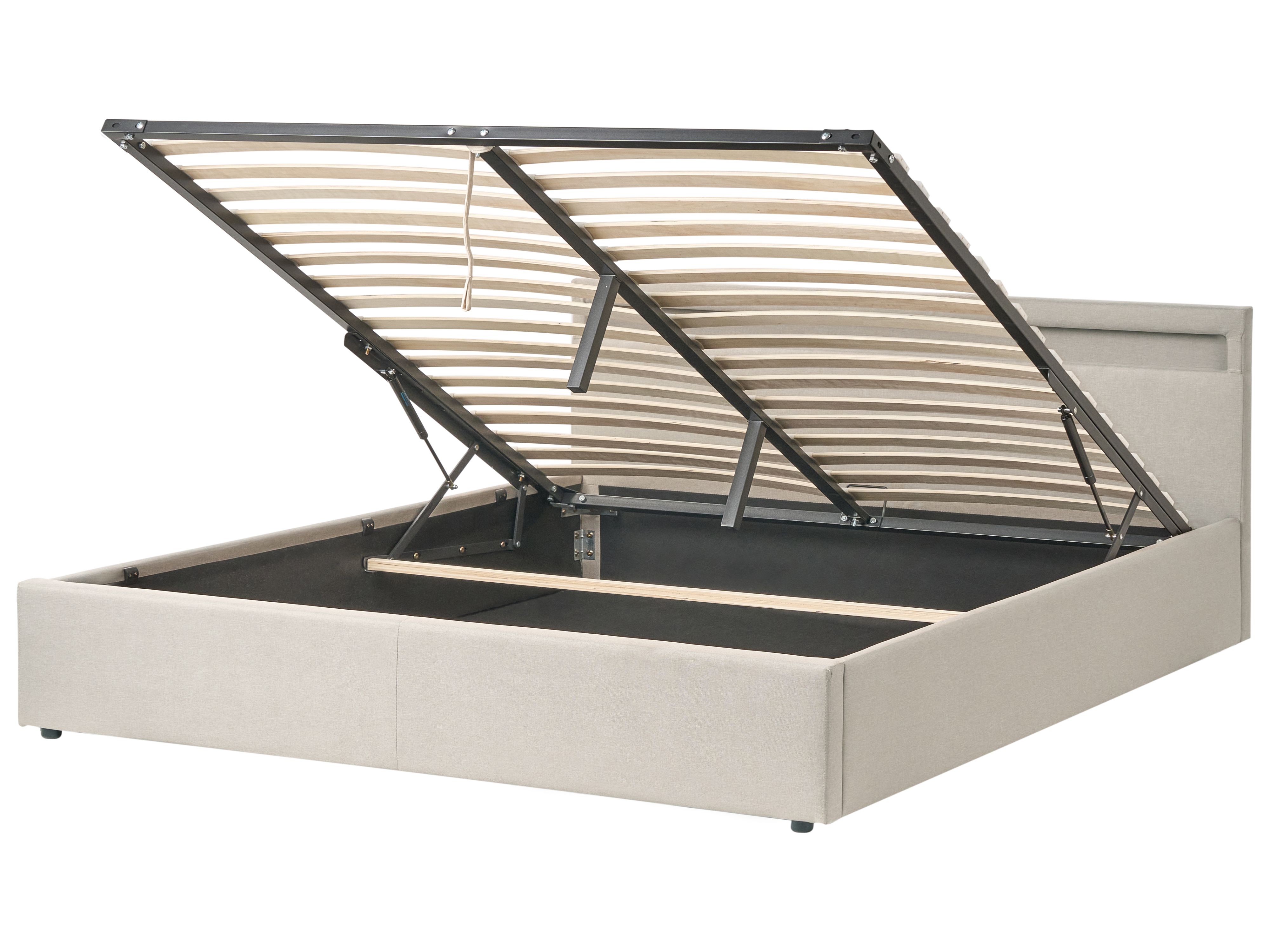 Ottoman Bed with LED Fabric ARMELLE 180 x 200 cm (EU Super King) Beige