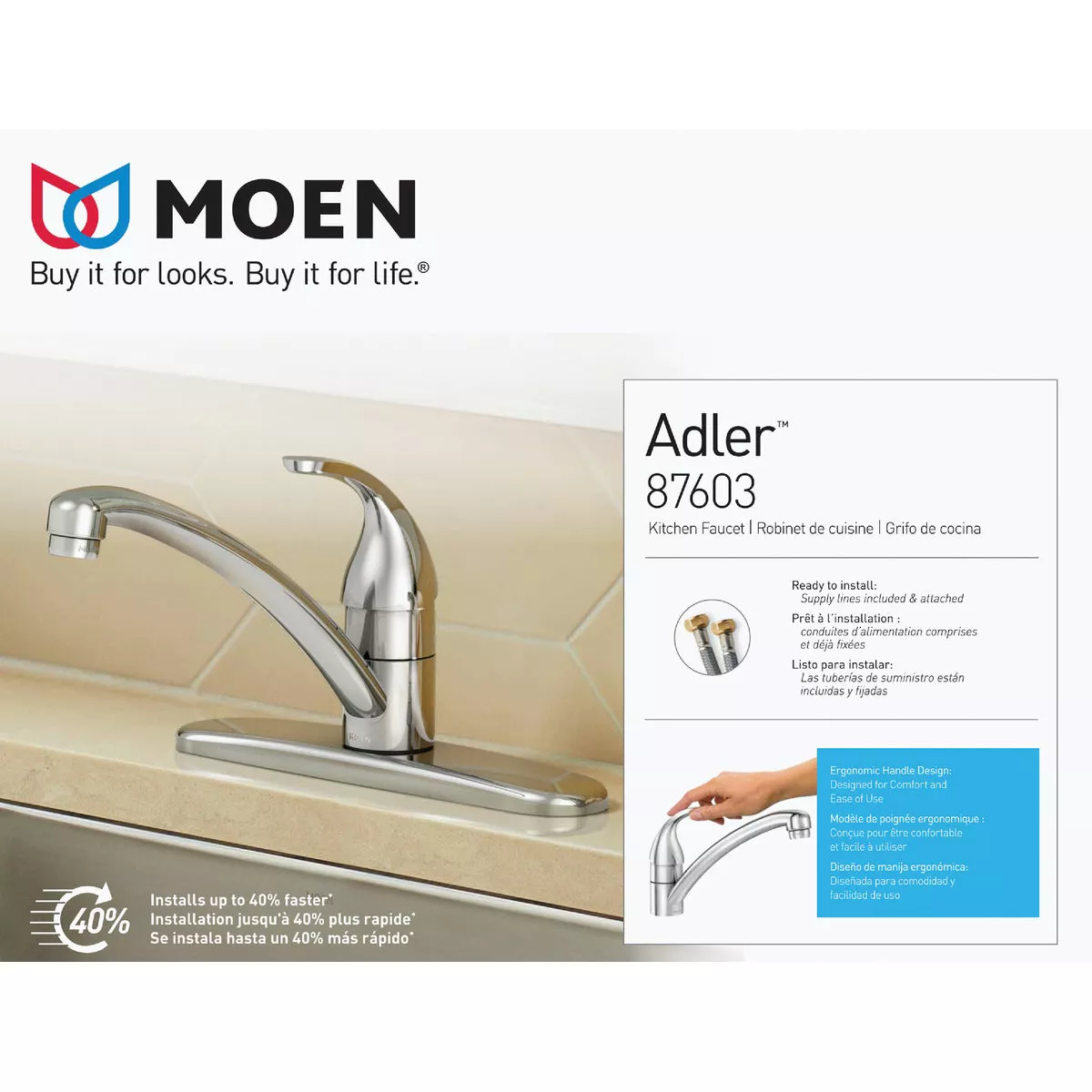 Moen Adler 1-Handle Lever Centerset Kitchen Faucet, Chrome