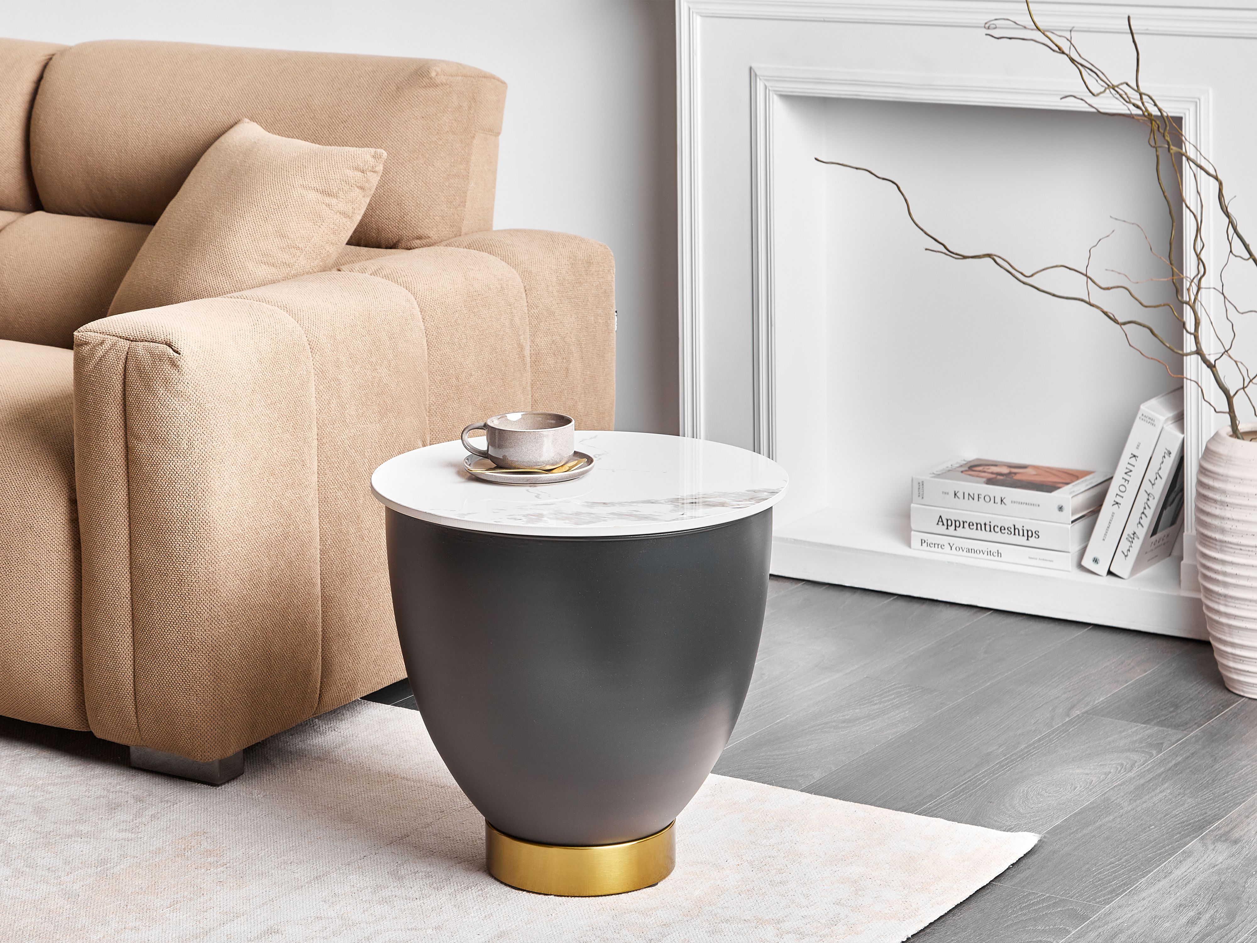 Side Table NADINE Ceramic Black with Storage