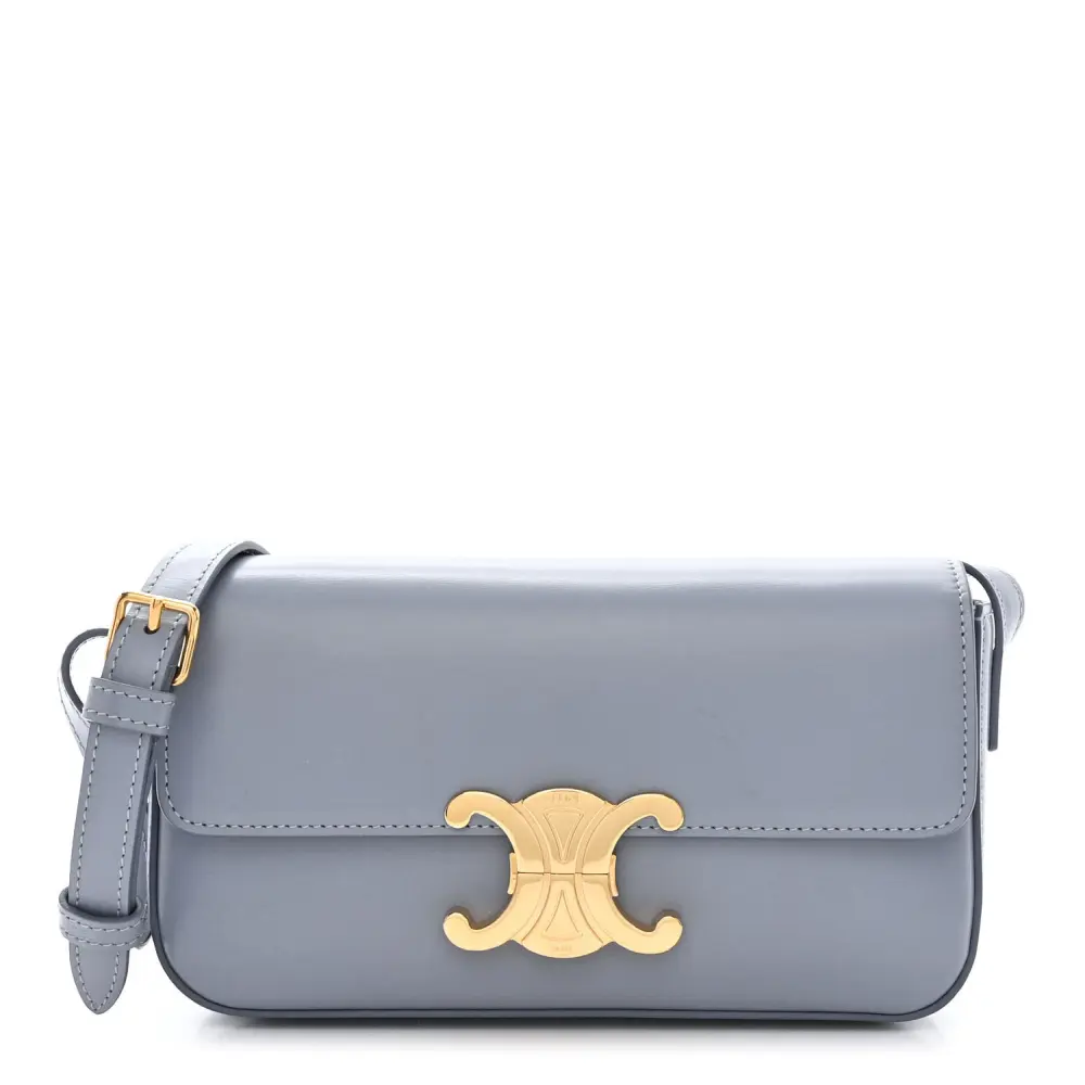 Celine Arctic Blue Shiny Calfskin Leather Medium Triomphe Shoulder Bag Replicas