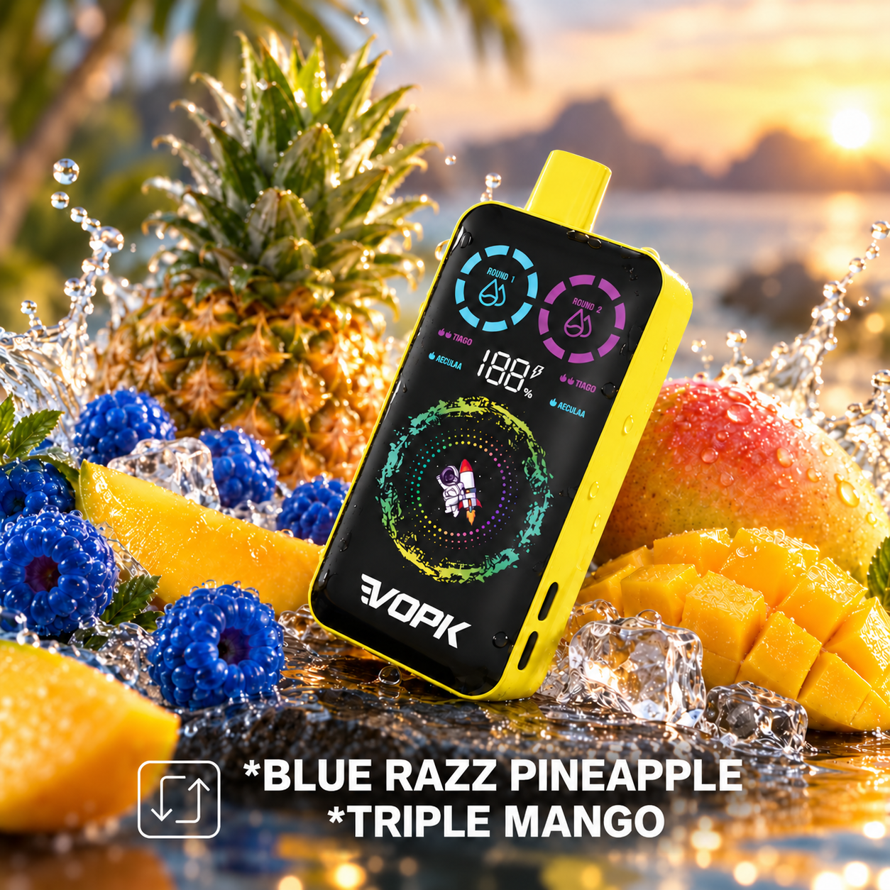 Niebieska malina ananas & Potrójne mango – VOPK ULTRA 40 000 puffów, smak 2 w 1