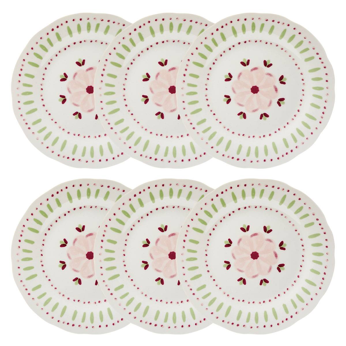 Set of 6 dessert plates "Fleur De Rose" Porcelain, D.19.5 cm