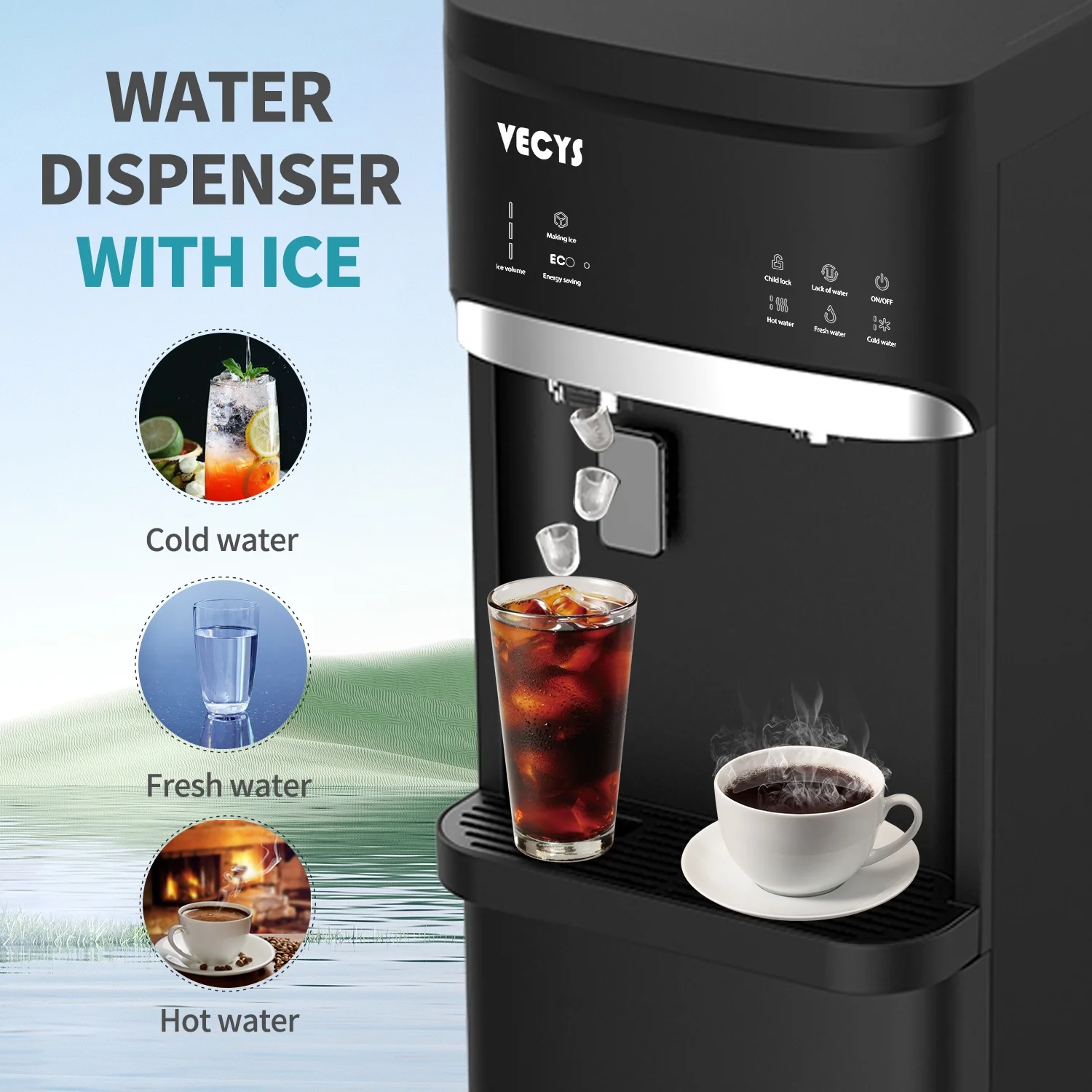VECYS 5 gal Water Dispenser with Ice Maker, Self-clean & Child Lock - Image 5