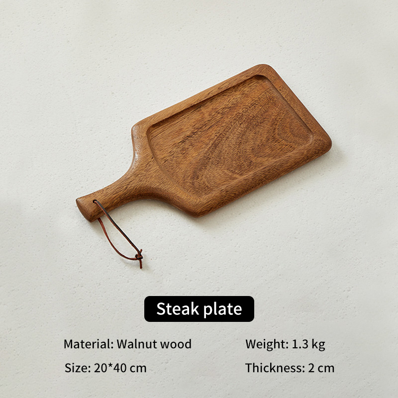 Wholesale Kitchen Restaurant Wooden Pizza Board Walnut Acacia Wood Square Steak Plate With Handle
