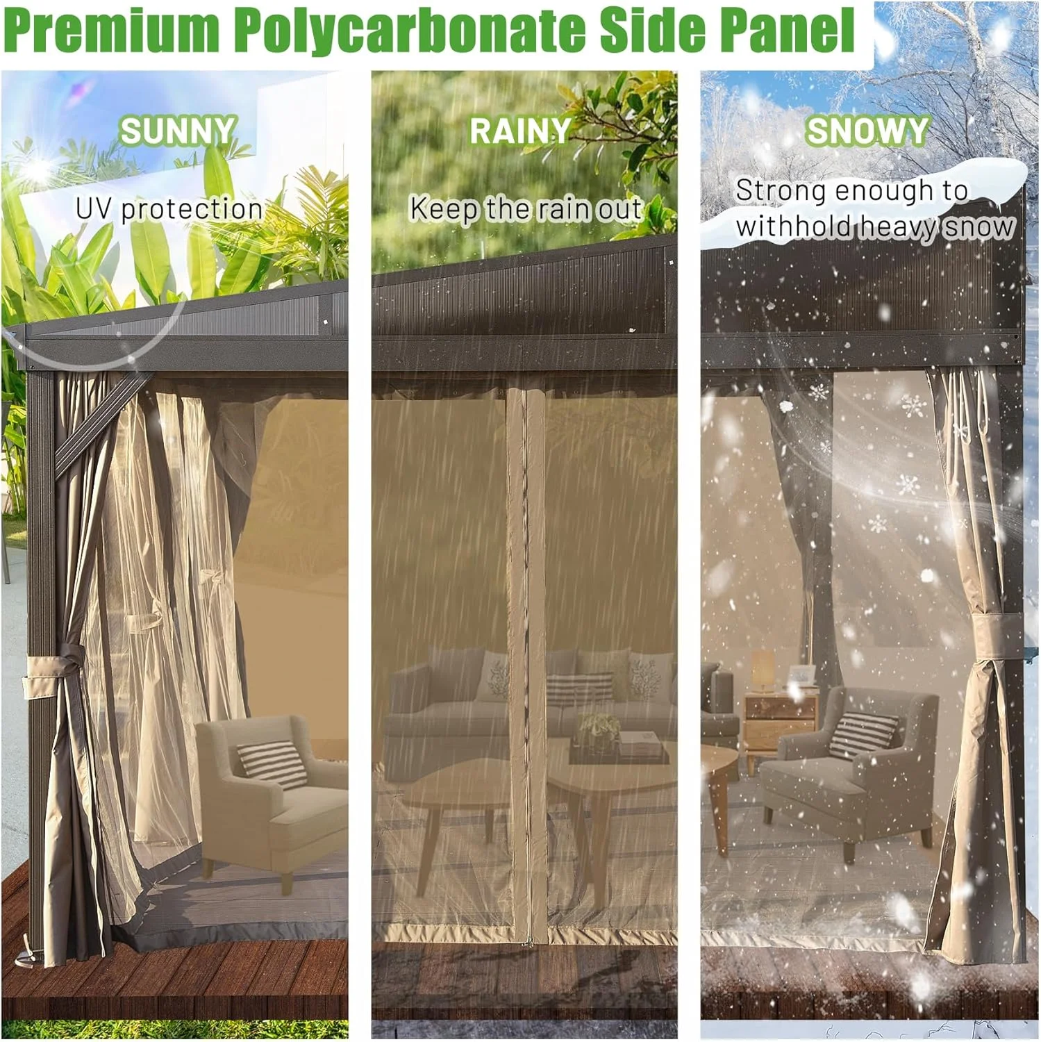 TOTAL Outdoor 10'x12' All-Season Sunroom Gazebo with Steel Roof, PVC Screen, Front & Side Door, Brown - Image 45