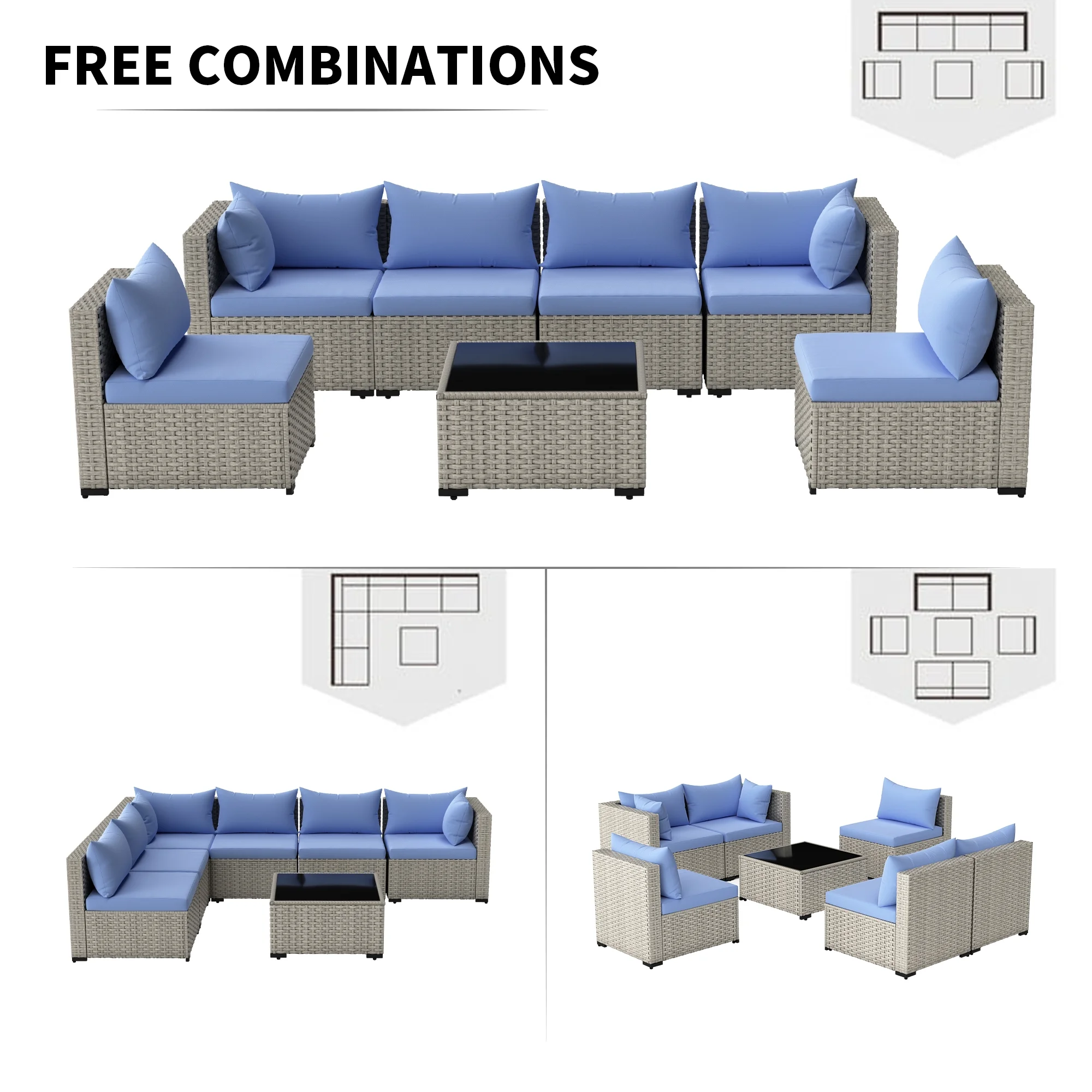 7 Pieces Patio Conversation Set, Outdoor Sectional PE Rattan Wicker Furniture Seat,Dark Gray - Image 59